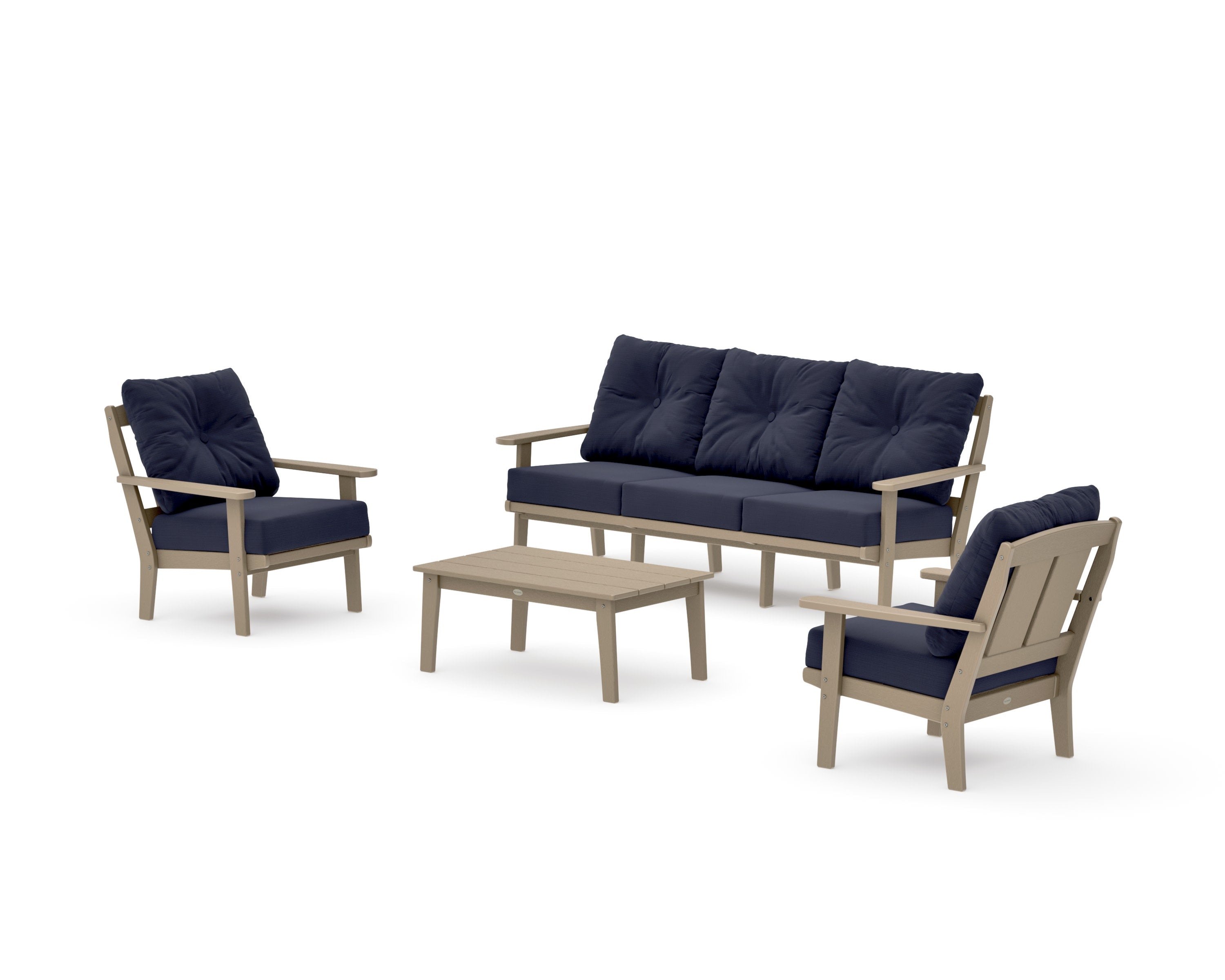 Mission 4-Piece Deep Seating Set with Sofa in Vintage Sahara / Navy Linen