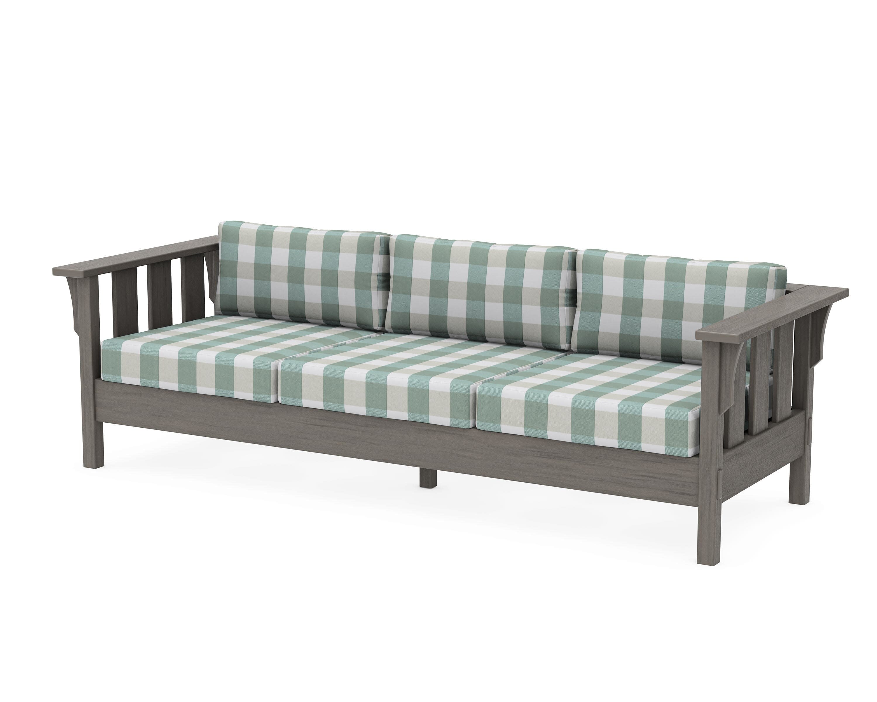 Acadia Deep Seating Sofa in Driftwood / Buffalo Plaid Glacier Spa