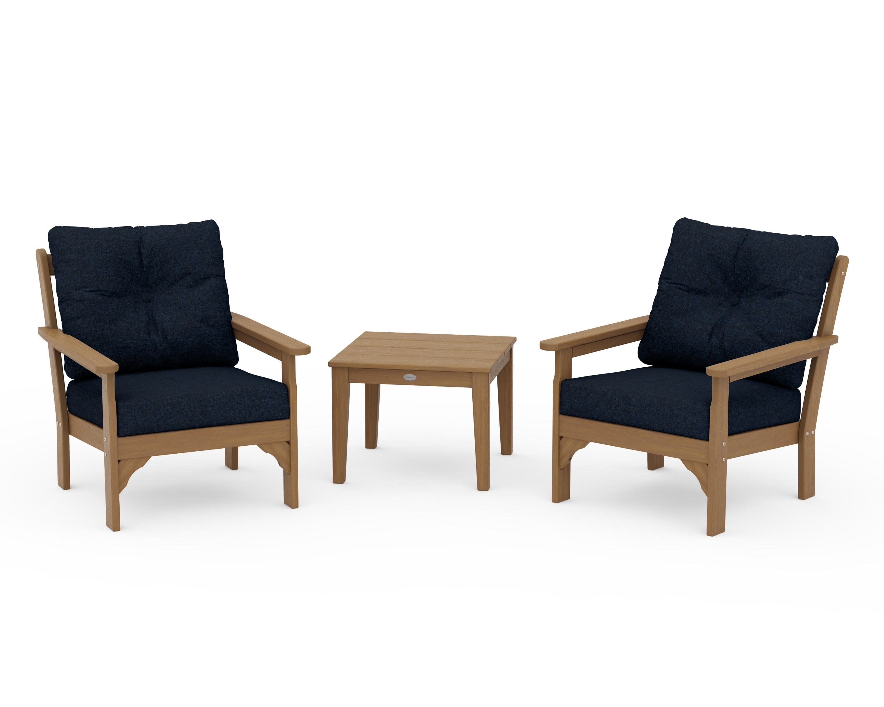 Vineyard 3-Piece Deep Seating Set in Natural / Marine Indigo
