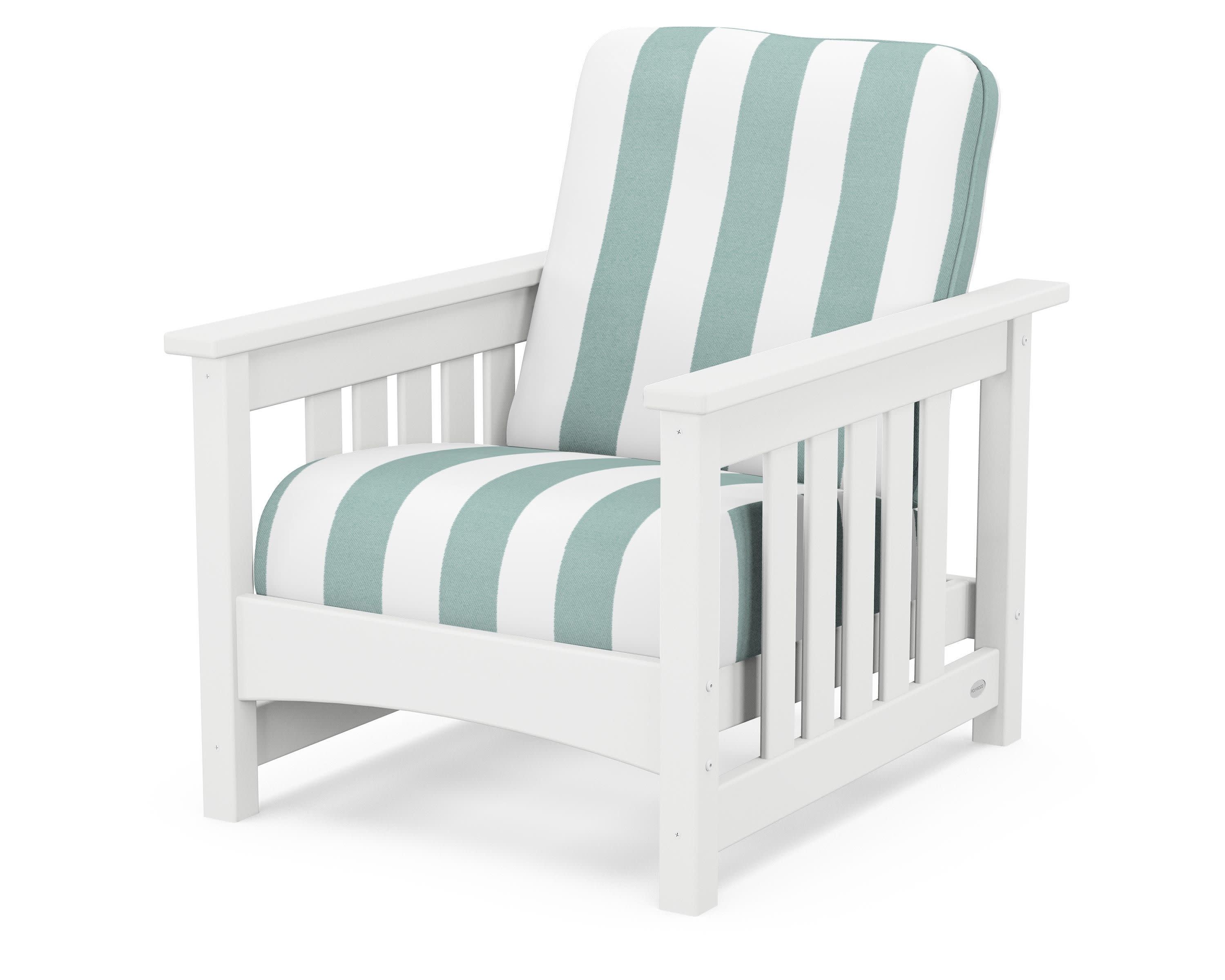 Club Mission Chair in White / Cabana Stripe Glacier Spa