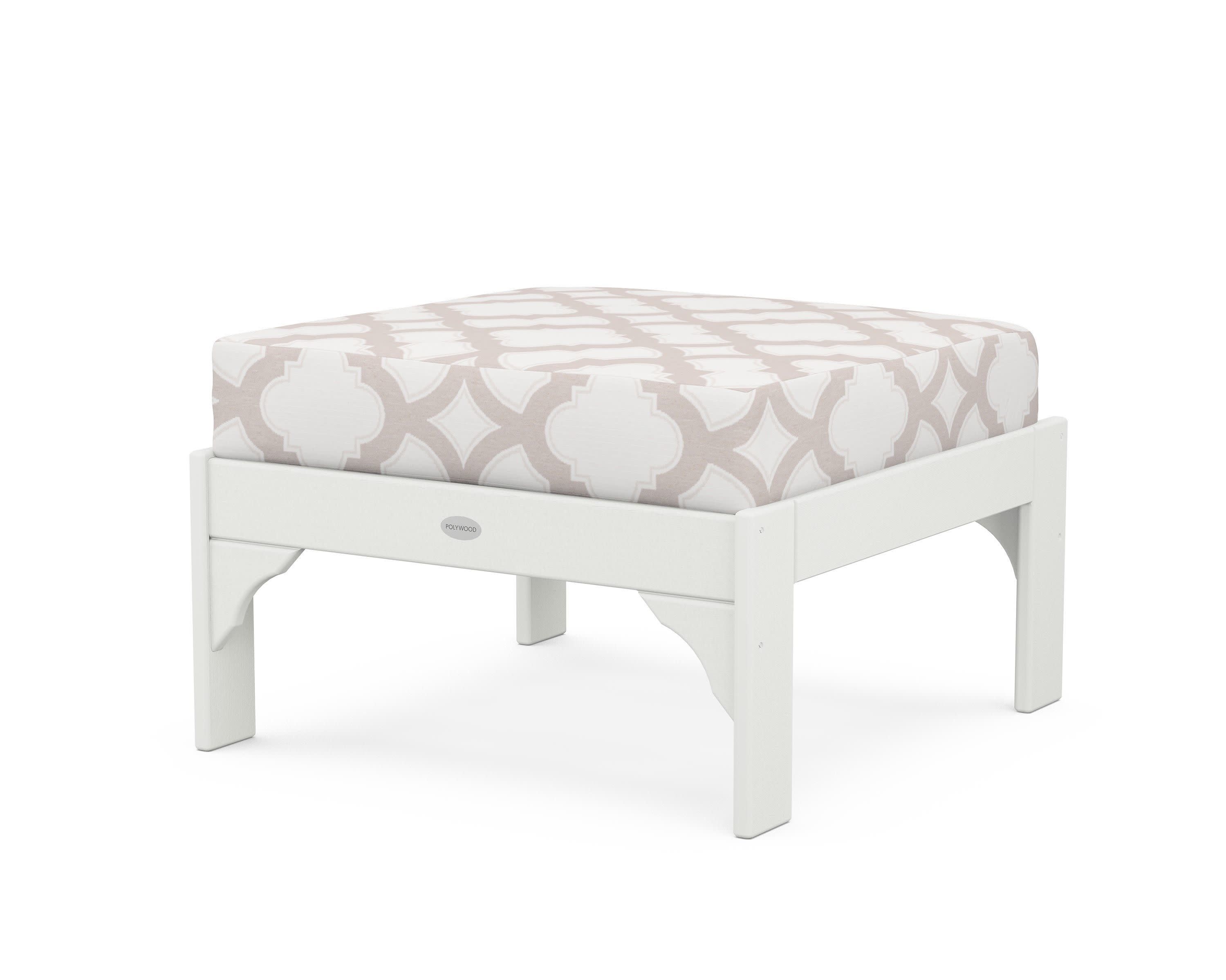 Vineyard Deep Seating Ottoman in Vintage White / Trellis Dune Burlap