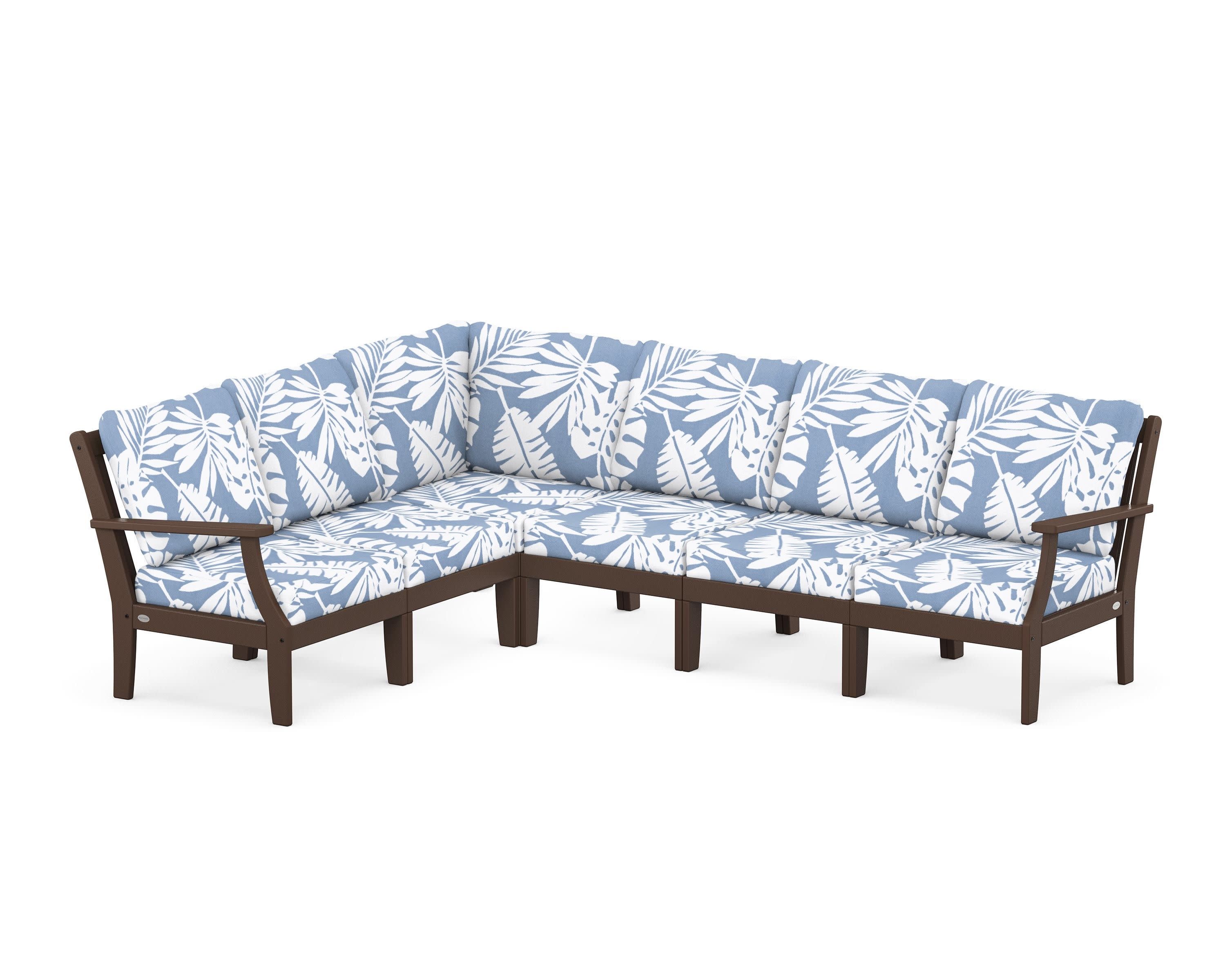 Braxton Modular 6-Piece Deep Seating Set in Mahogany / Leaf Sky Blue