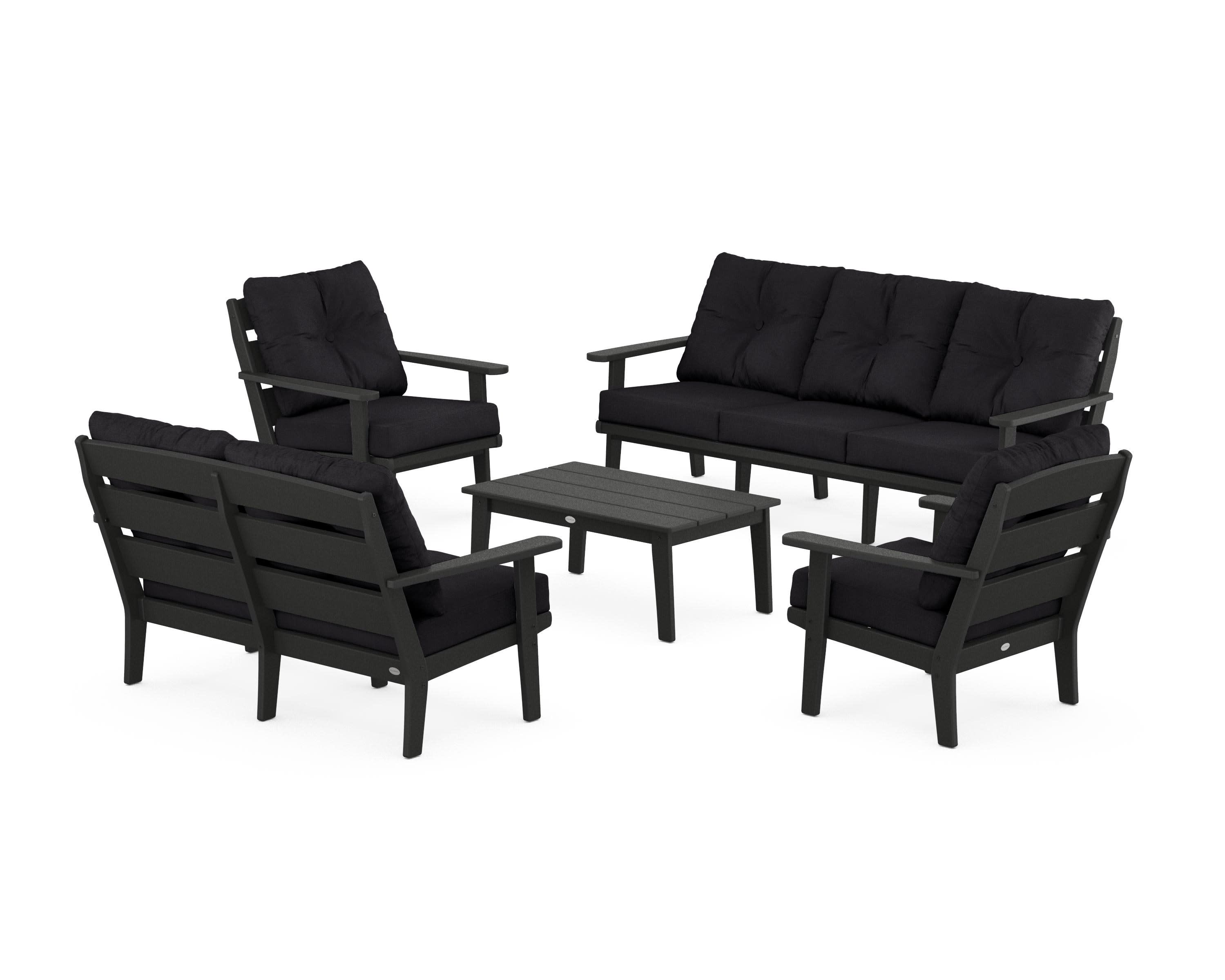Lakeside 5-Piece Lounge Sofa Set in Black / Midnight Linen