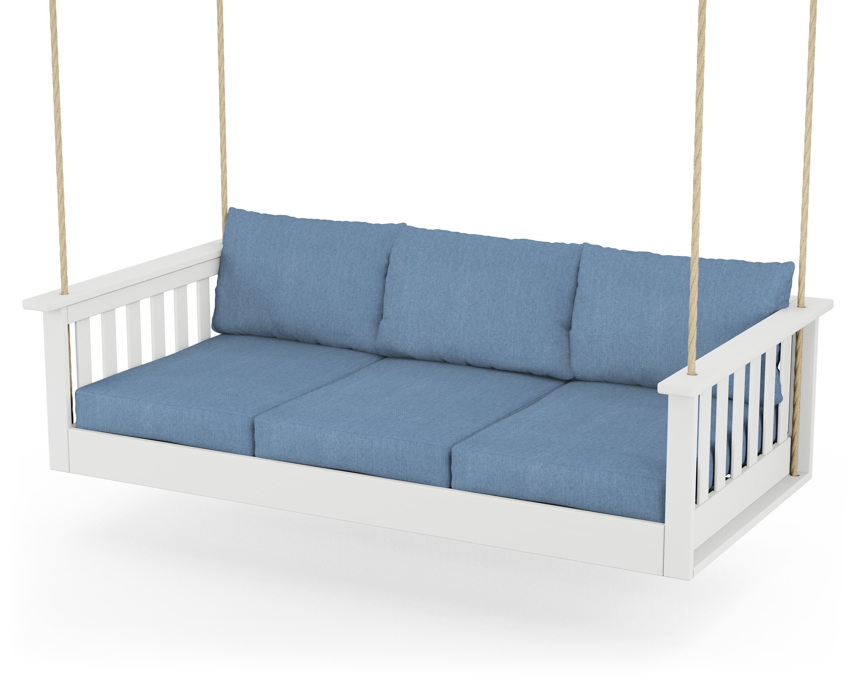 Vineyard Daybed Swing in White / Sky Blue