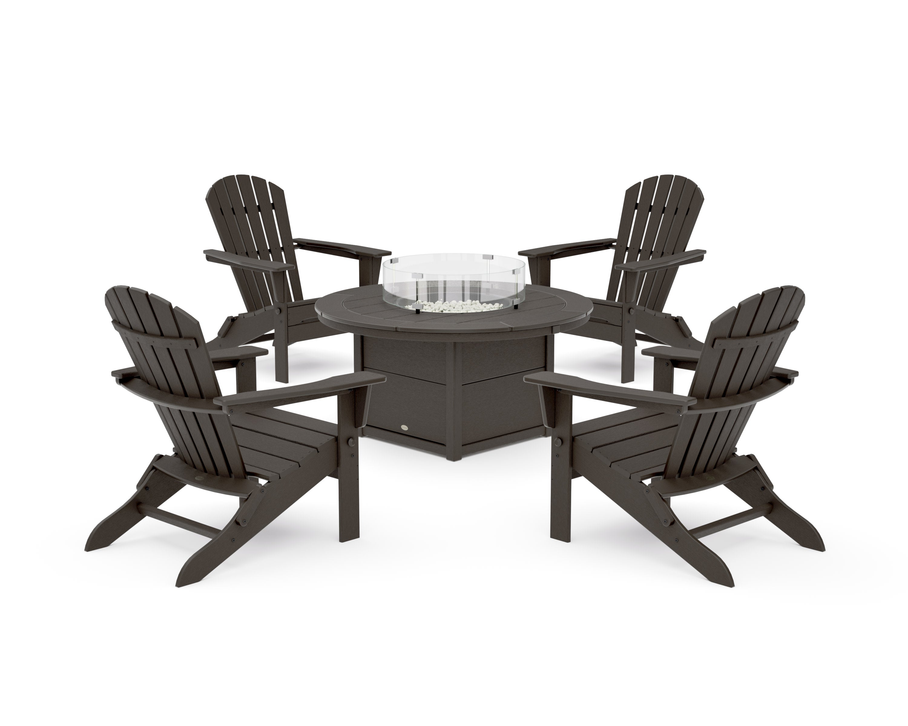 South Beach 5-Piece Folding Adirondack Fire Chat Set in Vintage Coffee