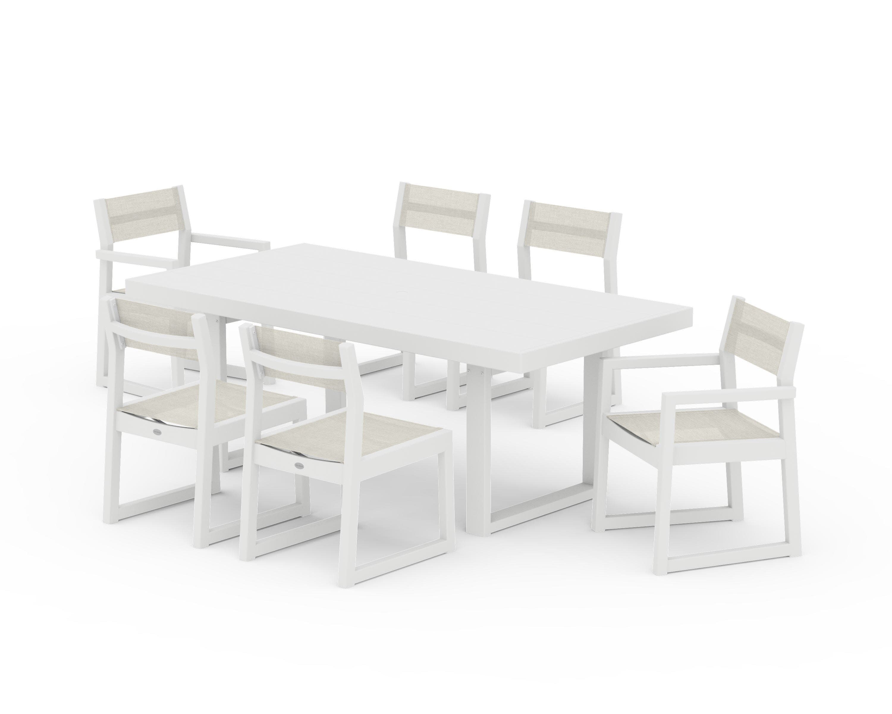 EDGE Sling 7-Piece Dining Set in White / Parchment Sling