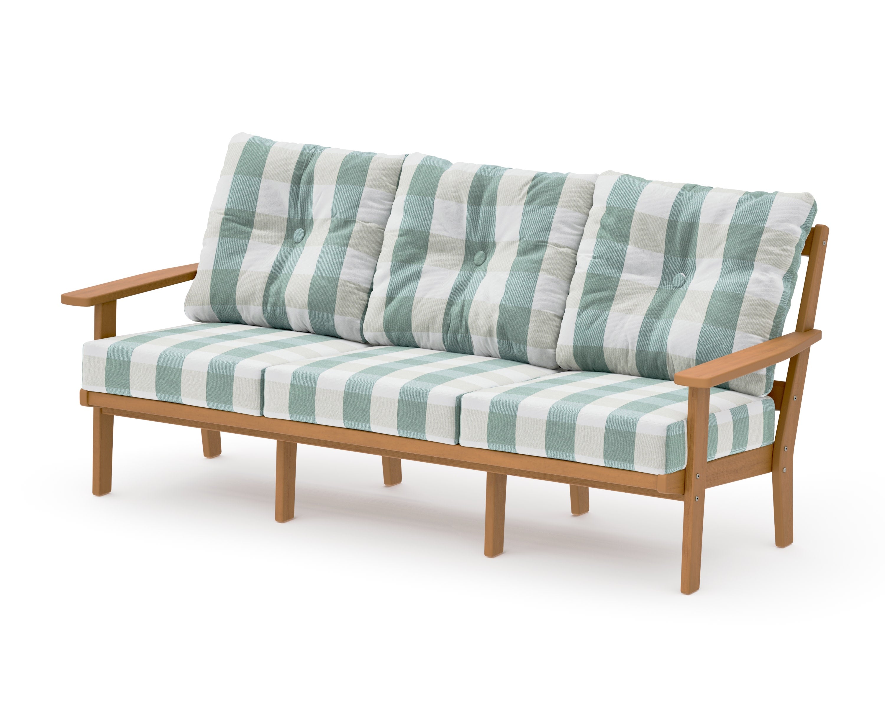 PrairieDeep Seating Sofa in Natural / Buffalo Plaid Glacier Spa