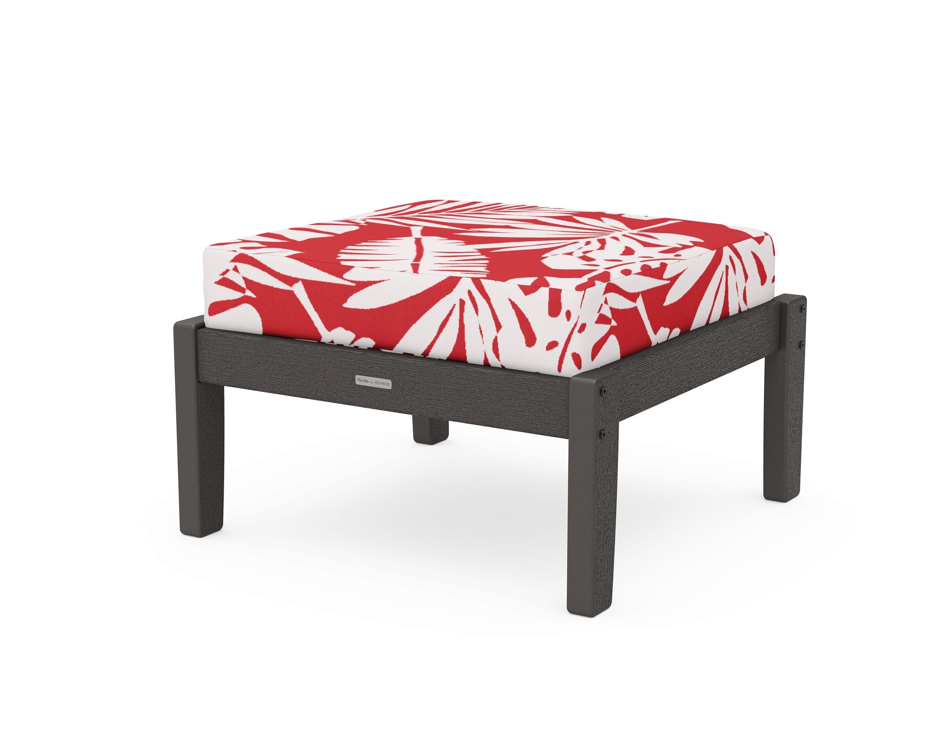 Chinoiserie Deep Seating Ottoman in Vintage Coffee / Leaf Crimson