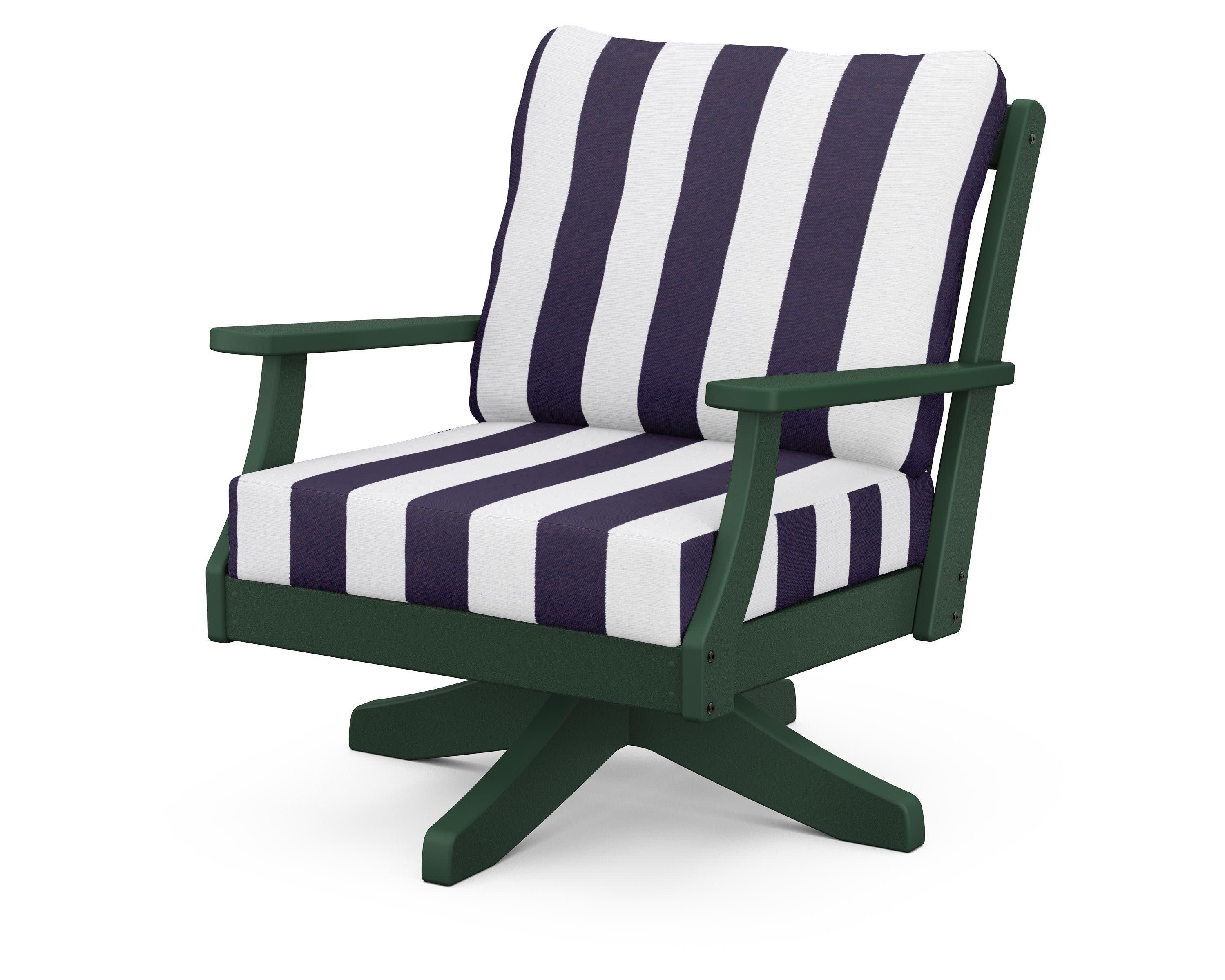 Braxton Deep Seating Swivel Chair in Green / Cabana Stripe Navy