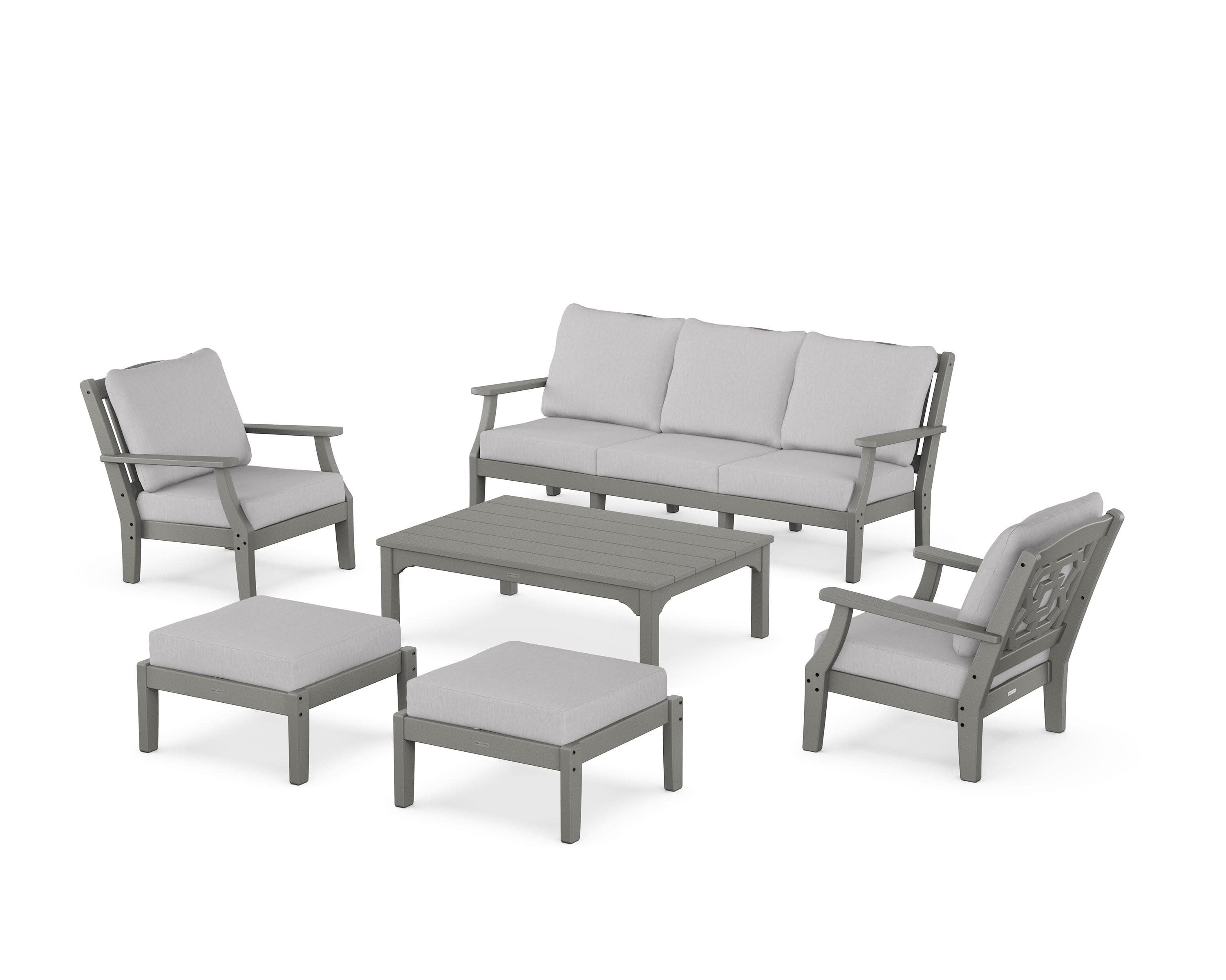 Chinoiserie 6-Piece Lounge Sofa Set in Slate Grey / Granite