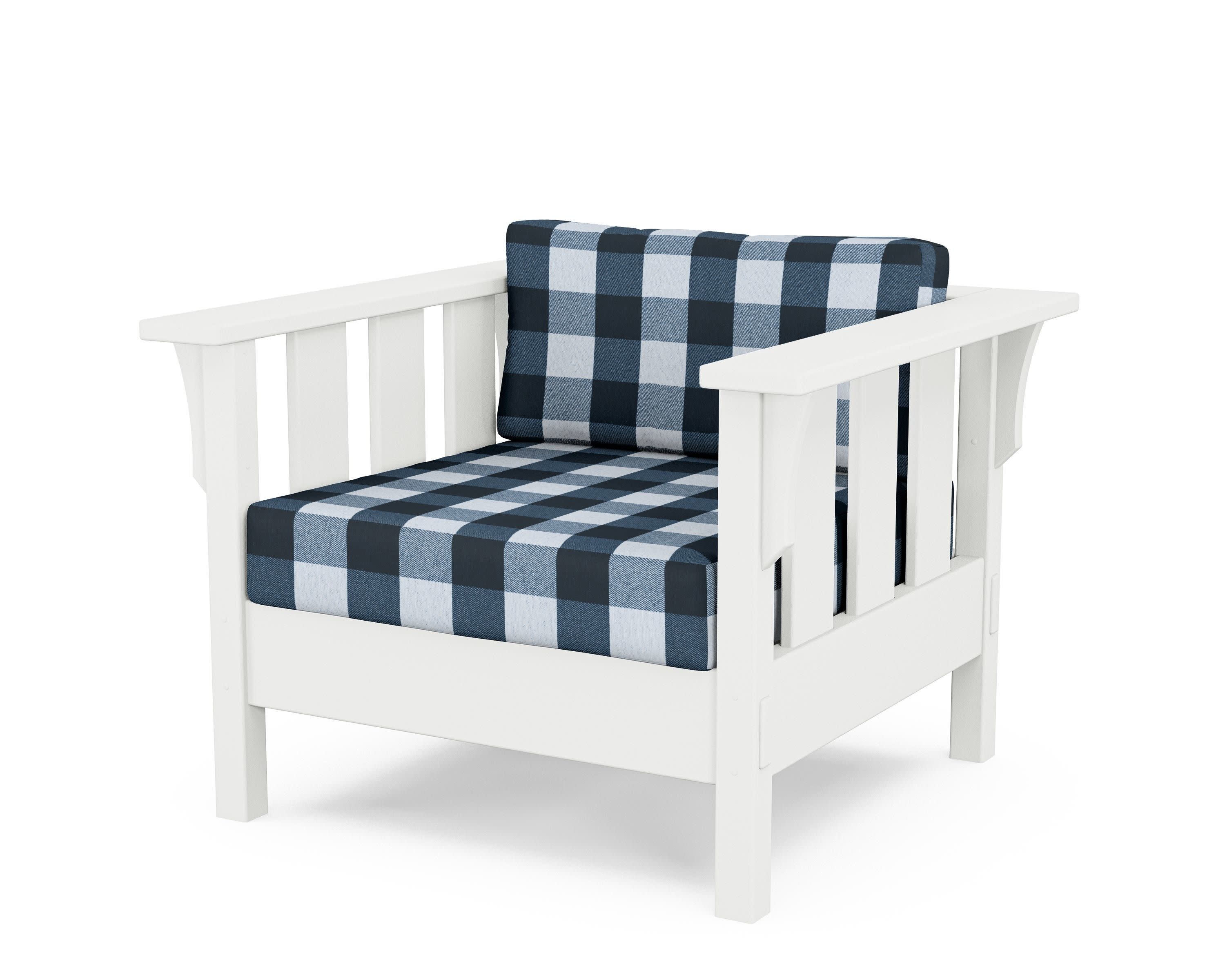 Acadia Deep Seating Chair in White / Buffalo Plaid Marine Indigo