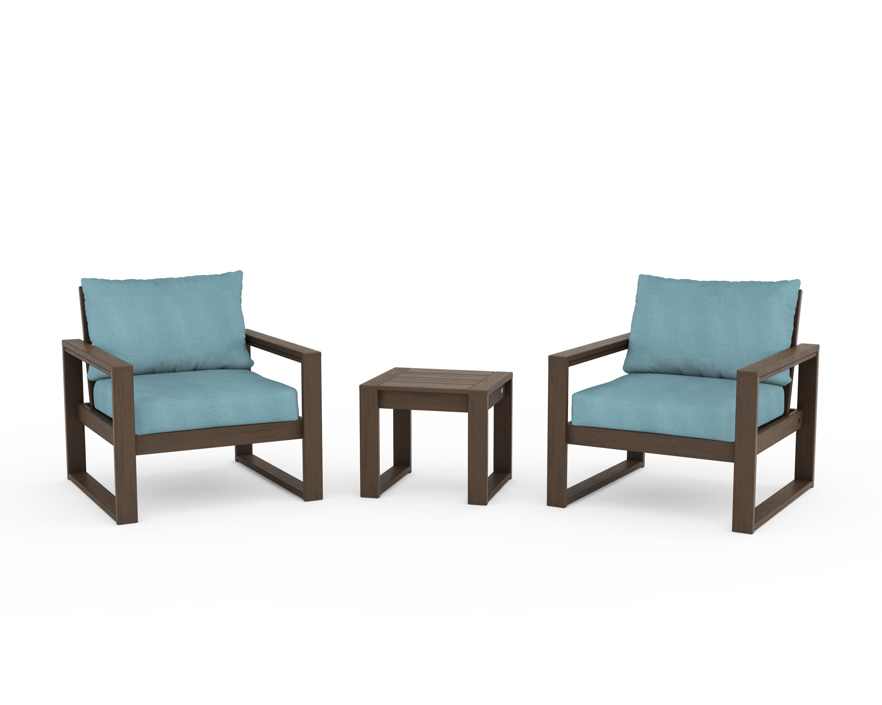 EDGE Sectional 3-Piece Deep Seating Set in Kona / Lattice Sky Blue