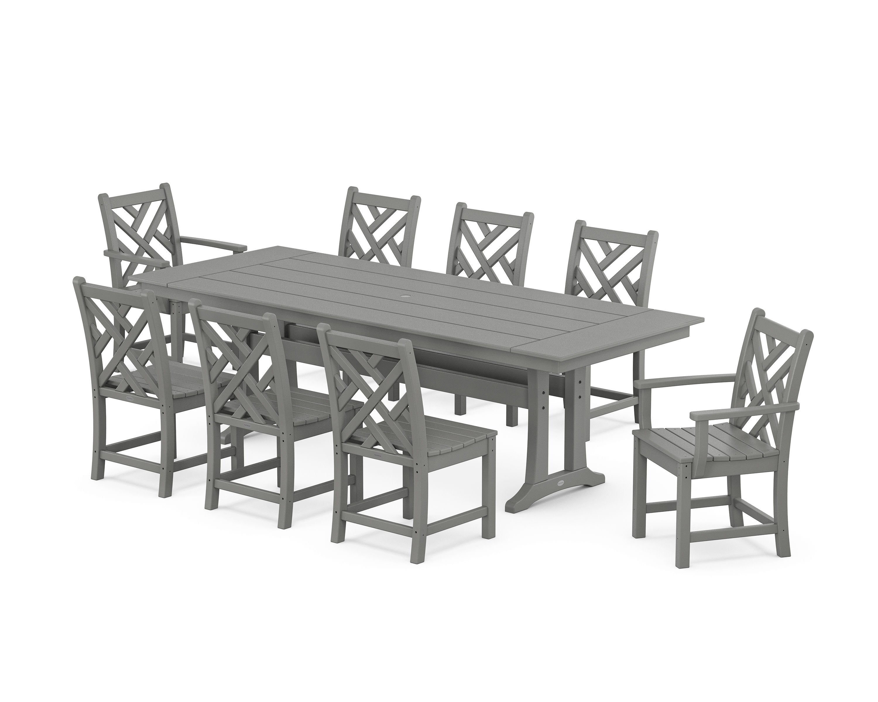Chippendale 9-Piece Farmhouse Dining Set with Trestle Legs in Slate Grey