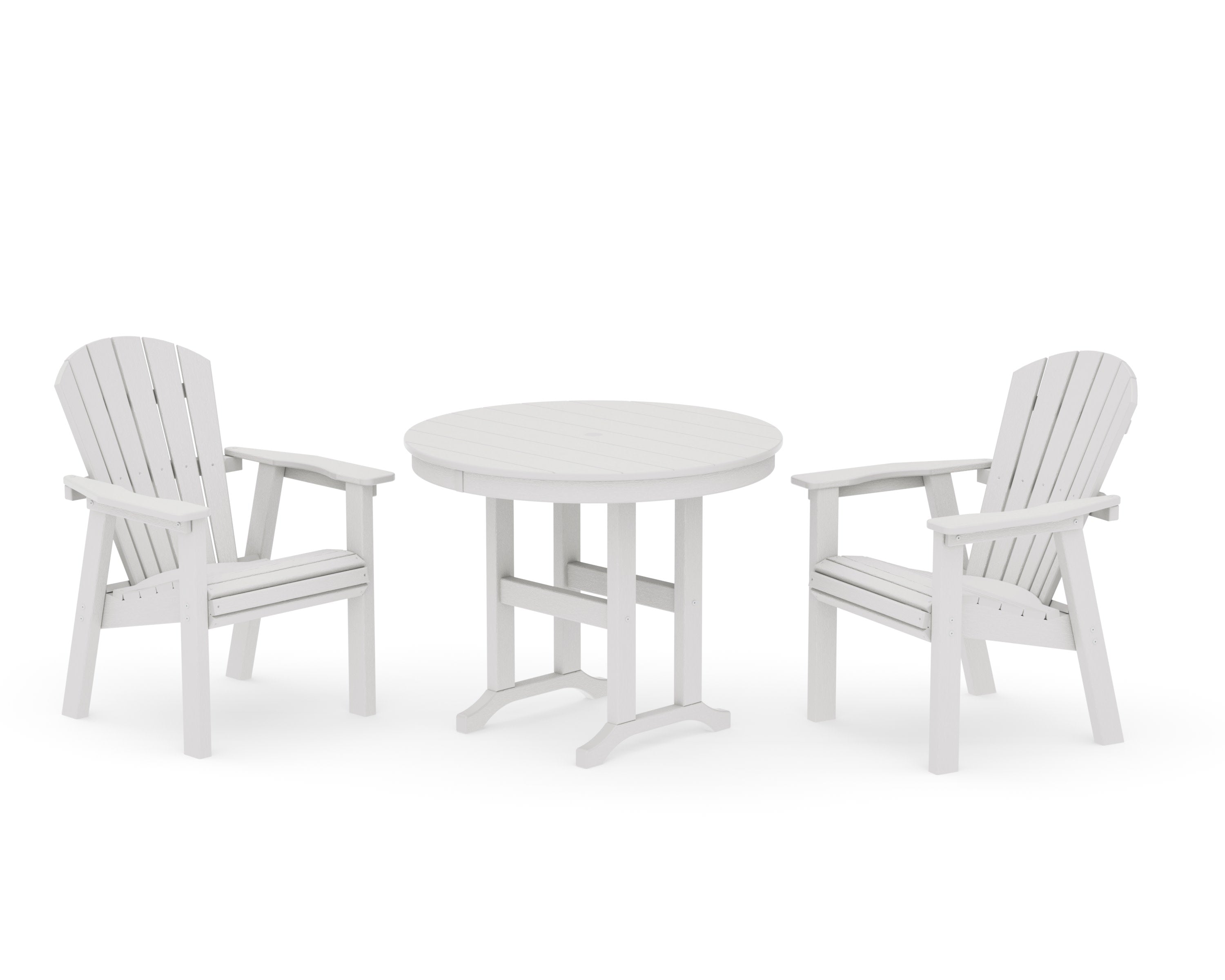Seashell 3-Piece Round Farmhouse Dining Set in Vintage White