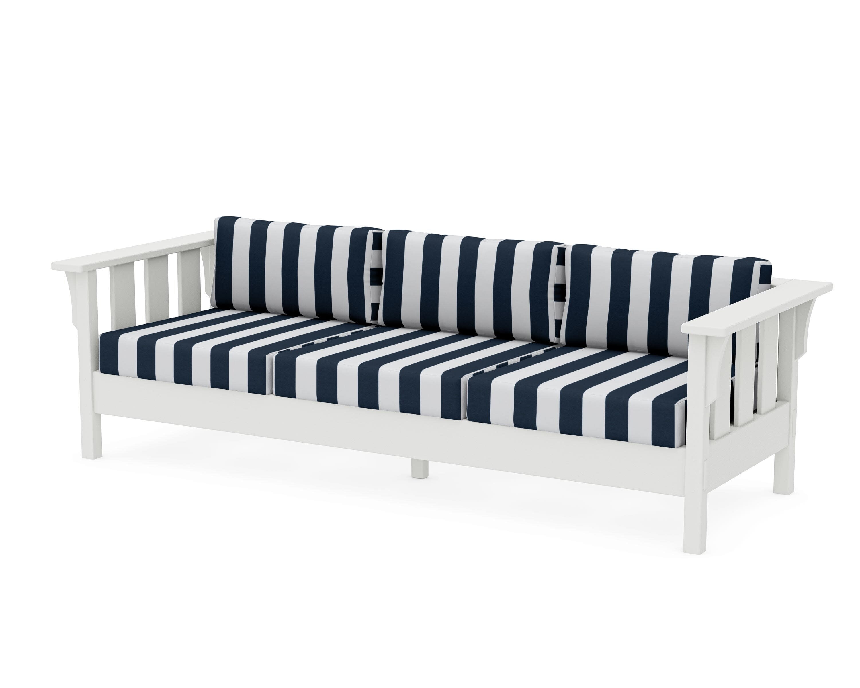 Acadia Deep Seating Sofa in Vintage White / Cabana Stripe Marine Indigo