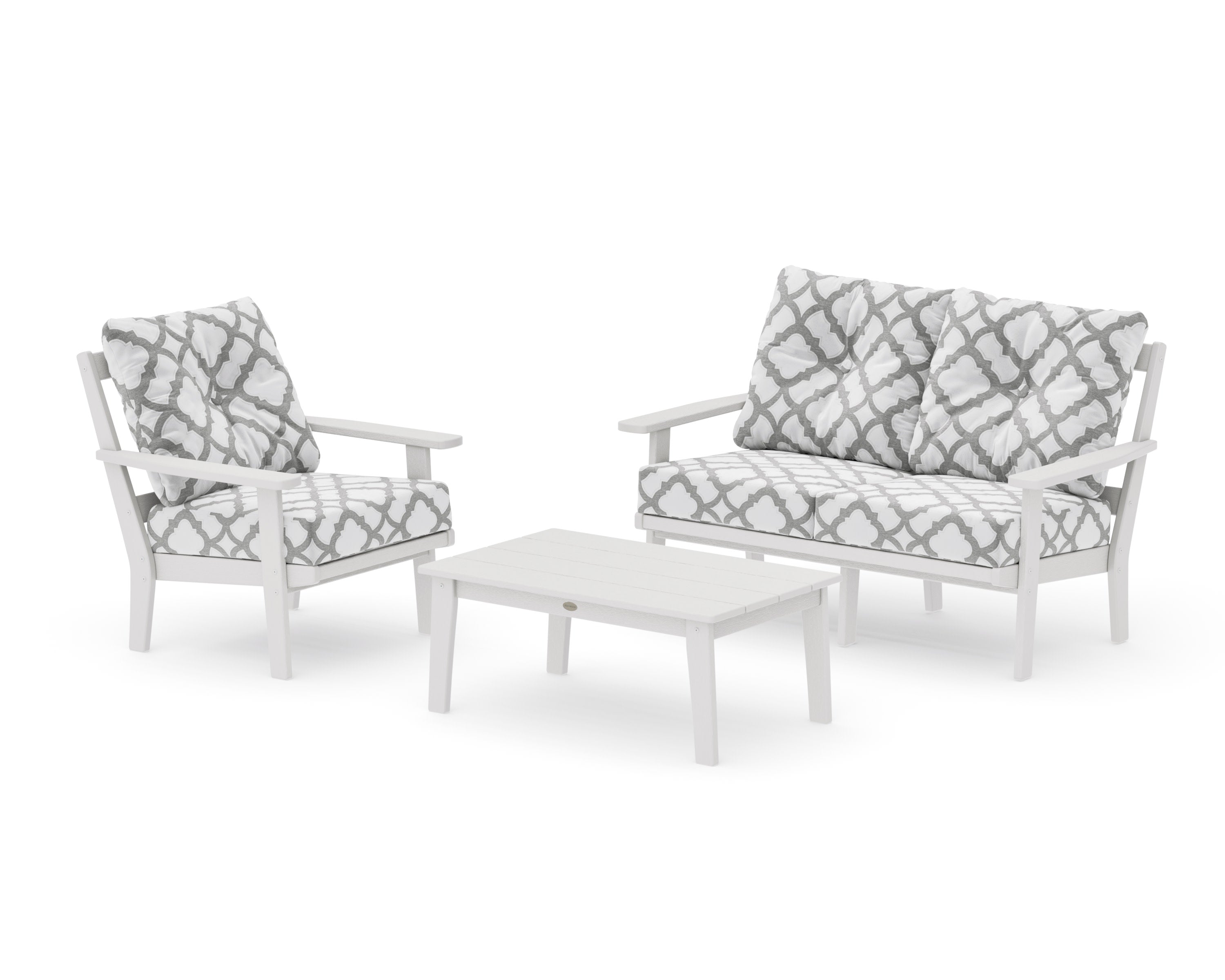 Prairie 3-Piece Deep Seating Set with Loveseat in Vintage White / Trellis Grey Mist