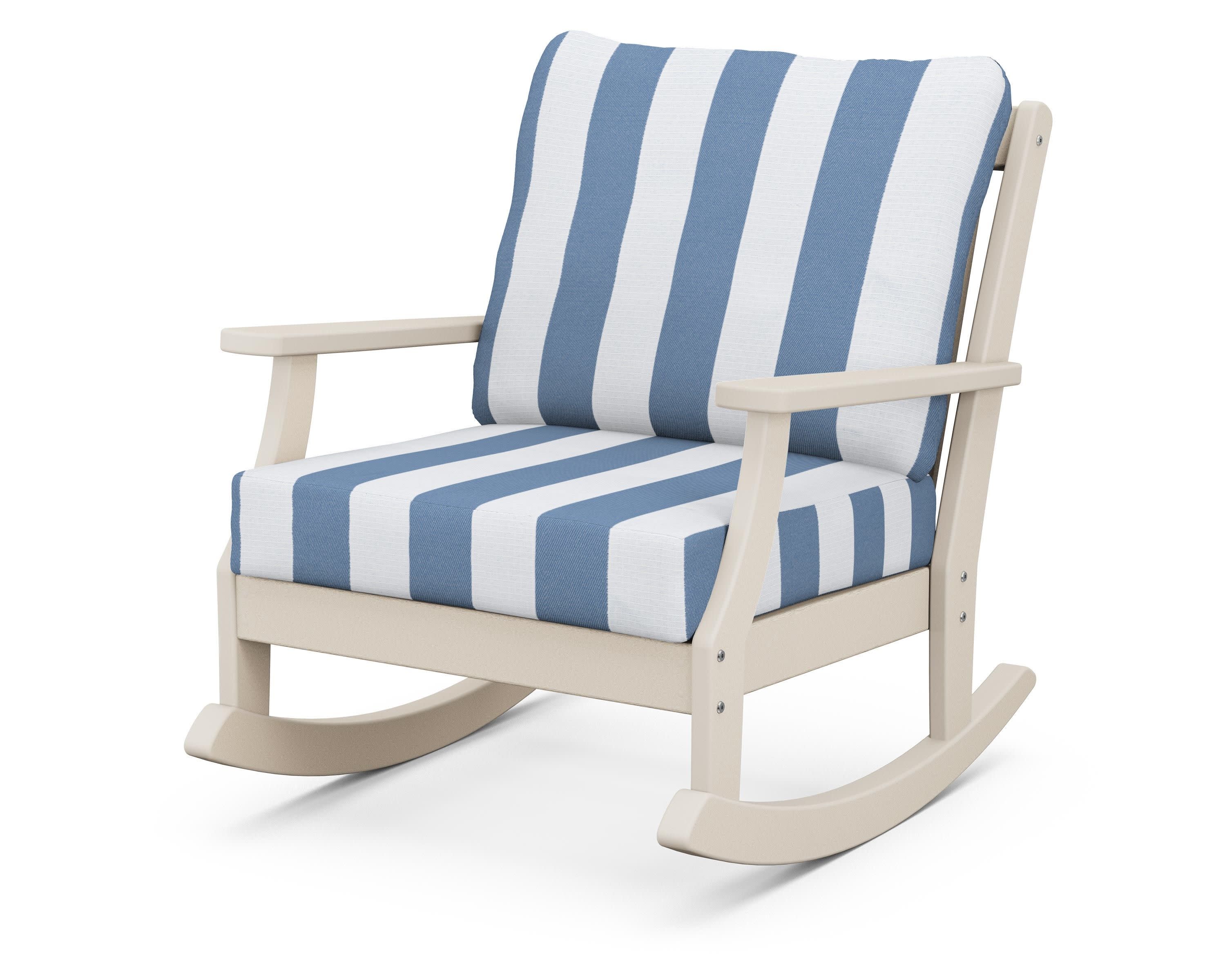 Braxton Deep Seating Rocking Chair in Sand / Cabana Stripe Sky Blue