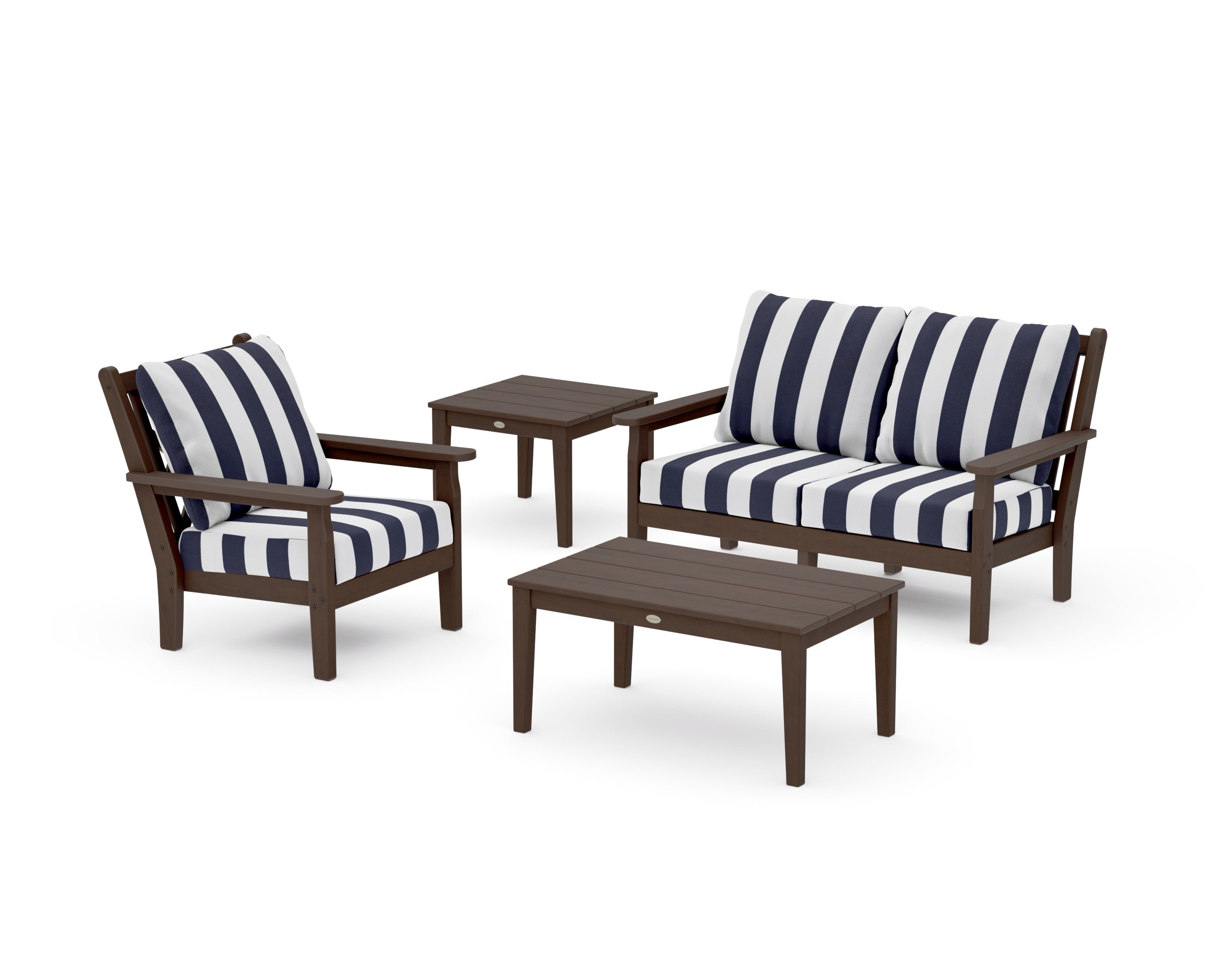 Chippendale 4-Piece Deep Seating Set in Kona / Cabana Stripe Navy