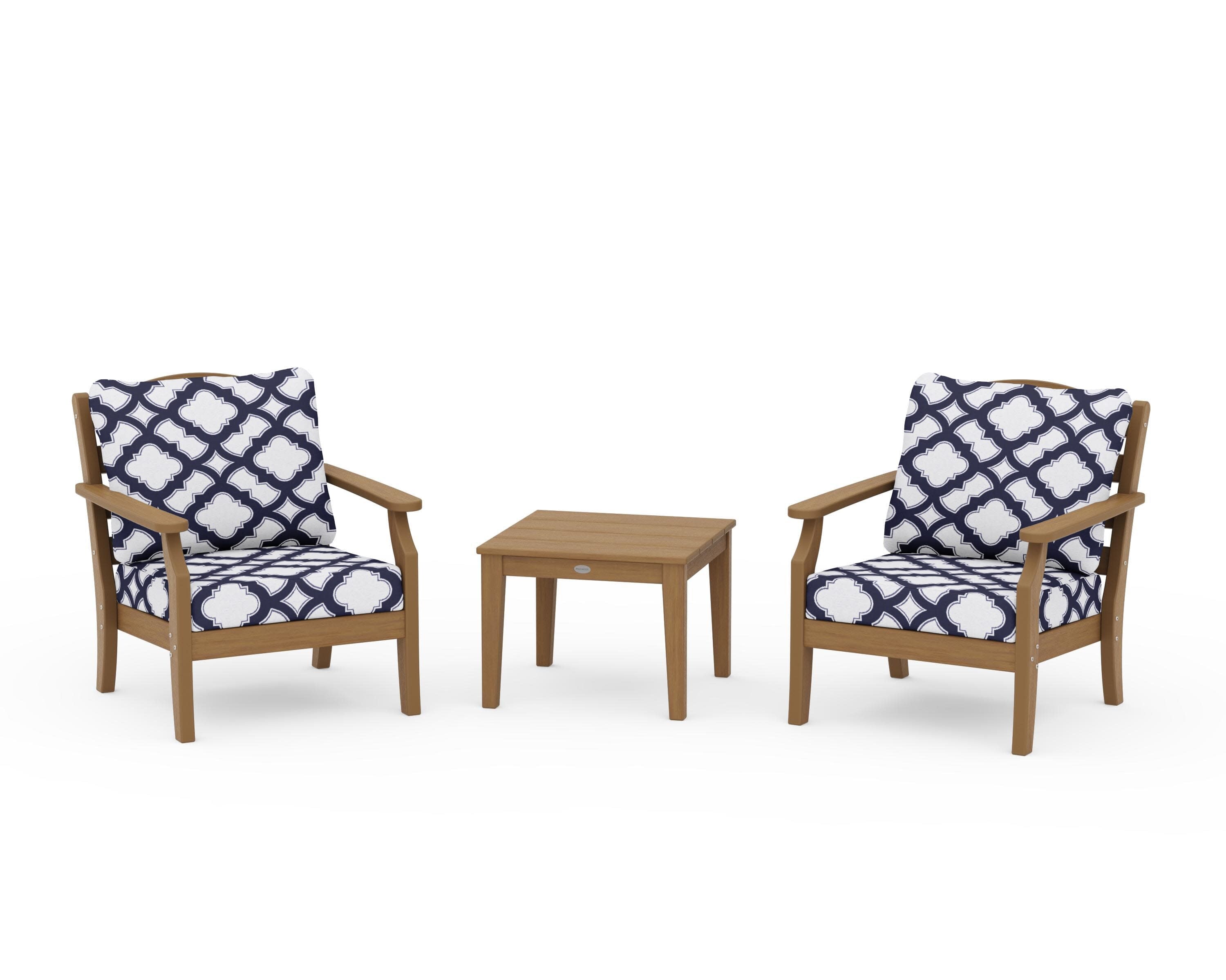 Savannah 3-Piece Deep Seating Set in Natural / Trellis Navy
