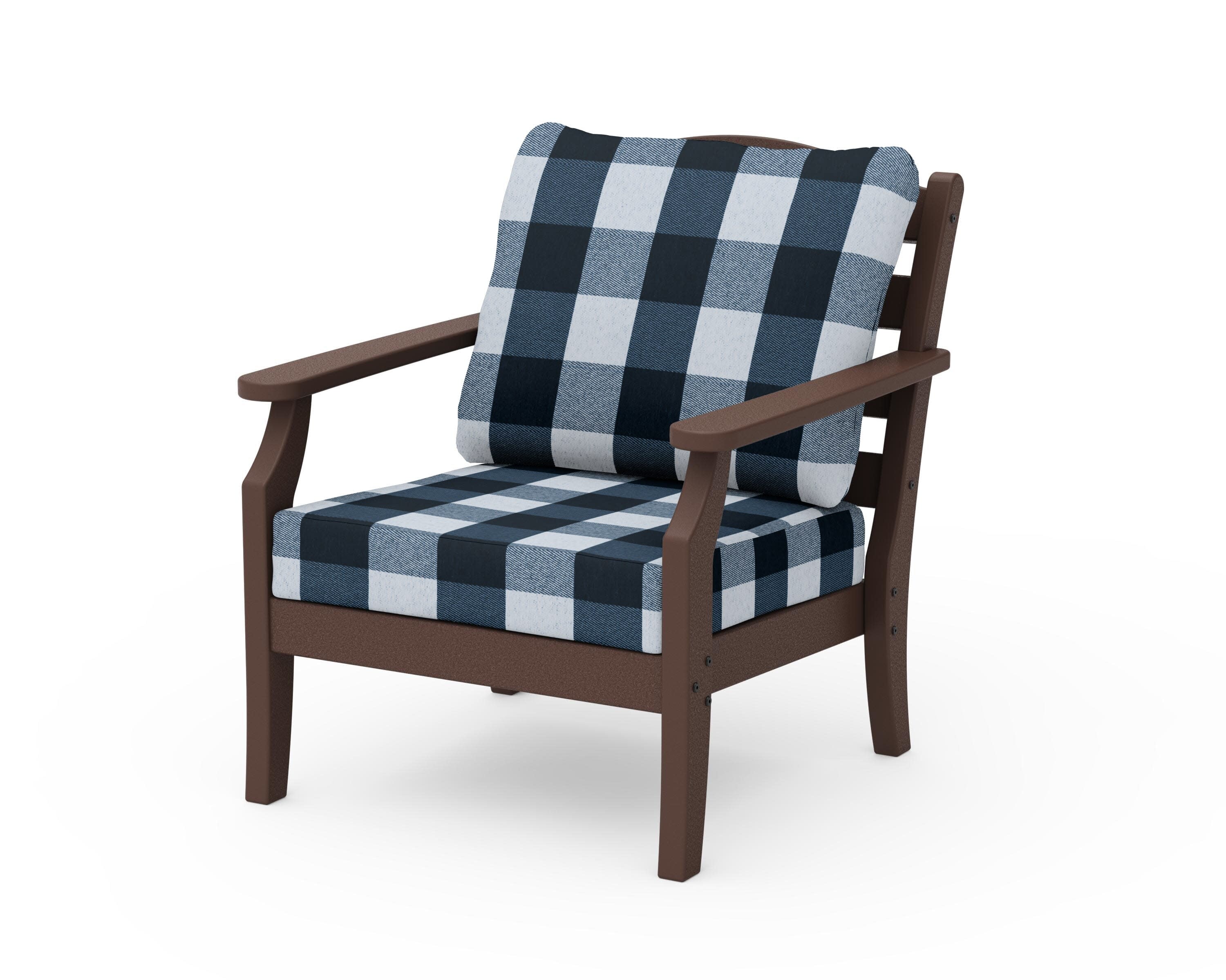 Savannah Deep Seating Chair in Mahogany / Buffalo Plaid Marine Indigo