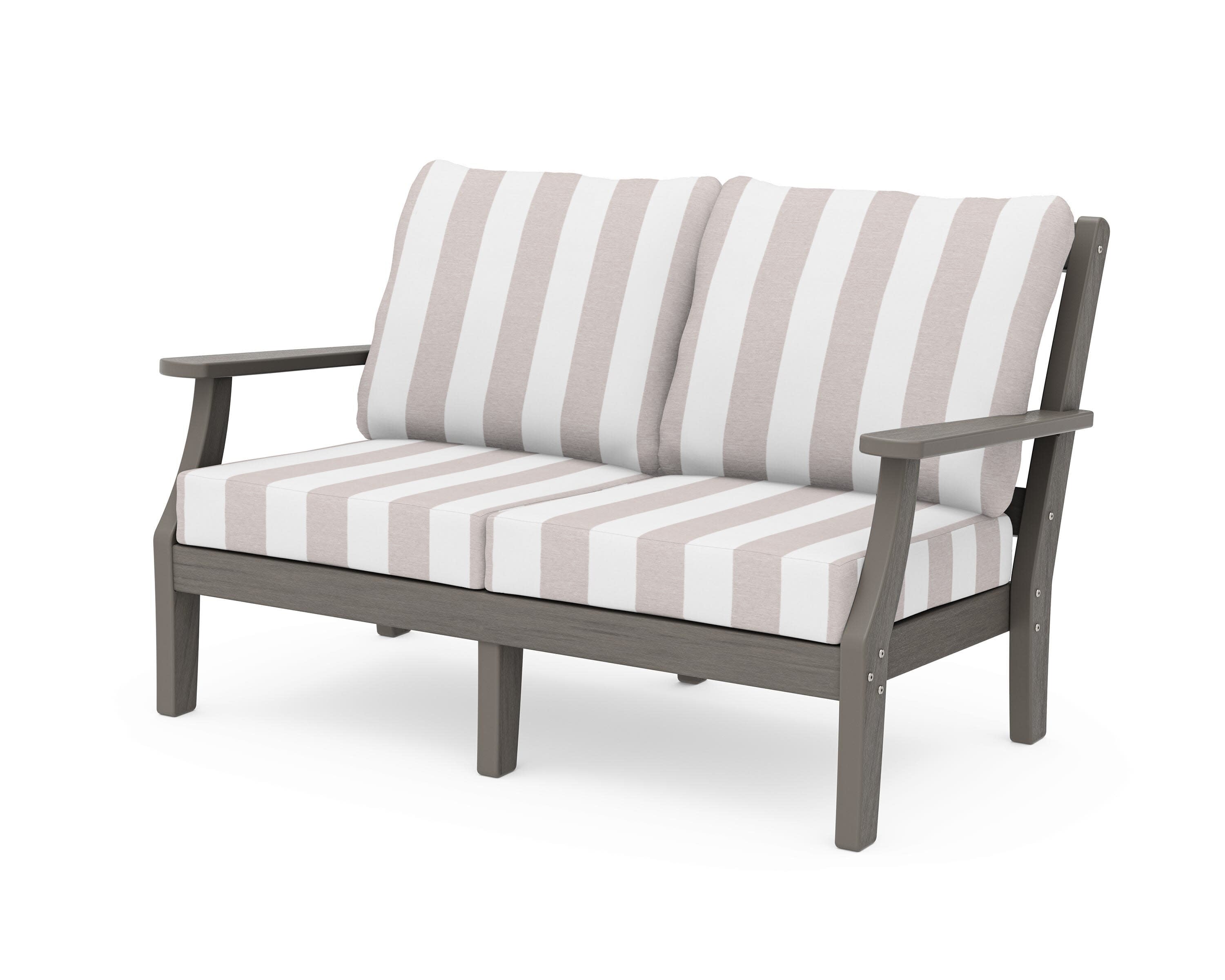 Chinoiserie Deep Seating Loveseat in Driftwood / Cabana Stripe Dune Burlap