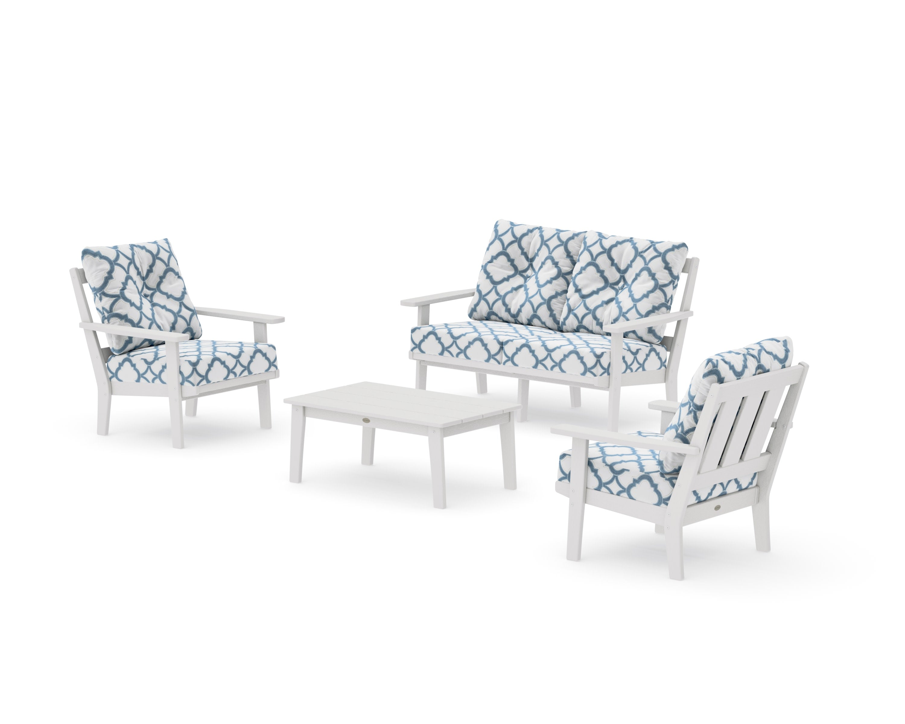 Oxford 4-Piece Deep Seating Set with Loveseat in Vintage White / Trellis Sky Blue