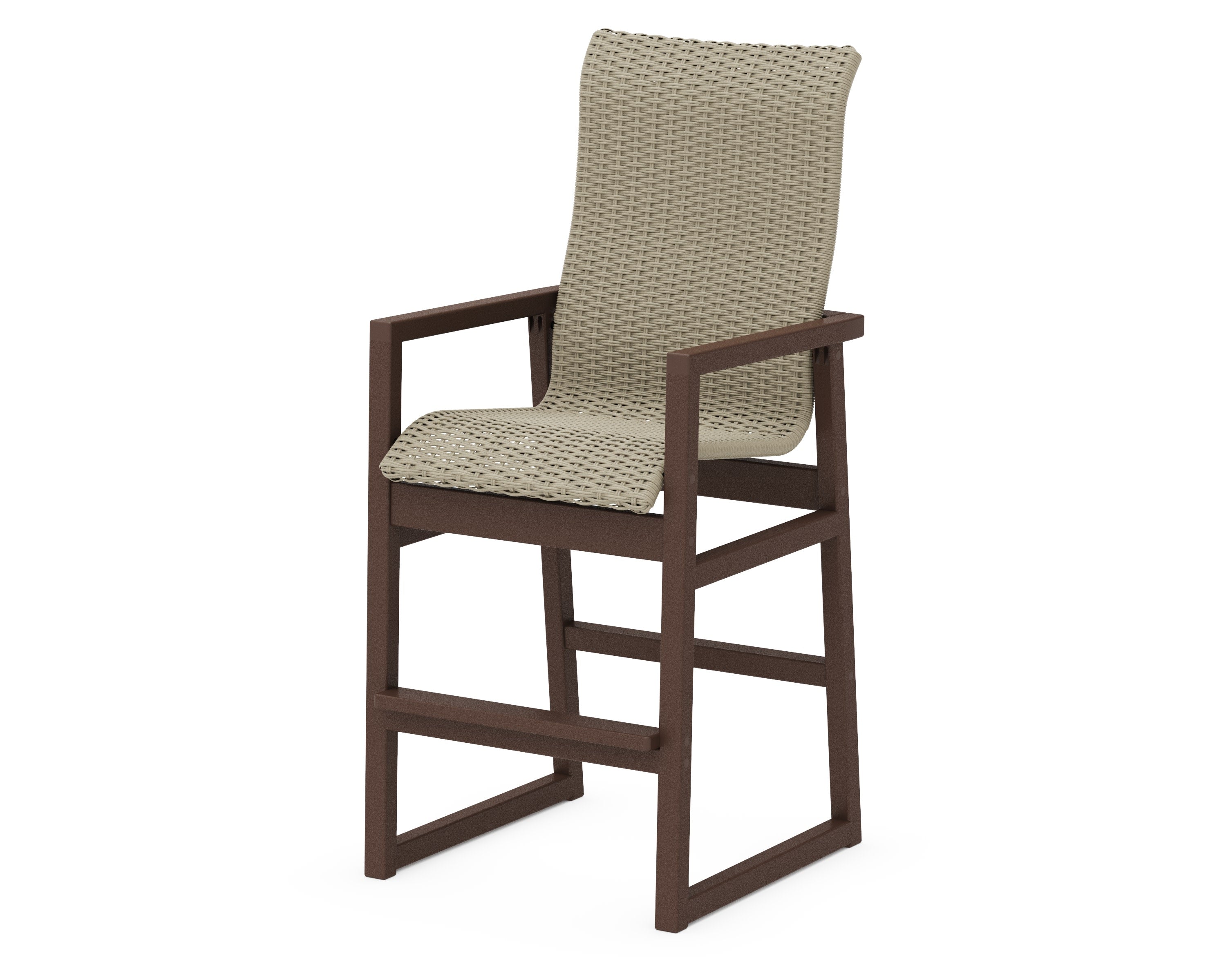 EDGE Woven High-Back Bar Arm Chair in Mahogany / Dune Grass