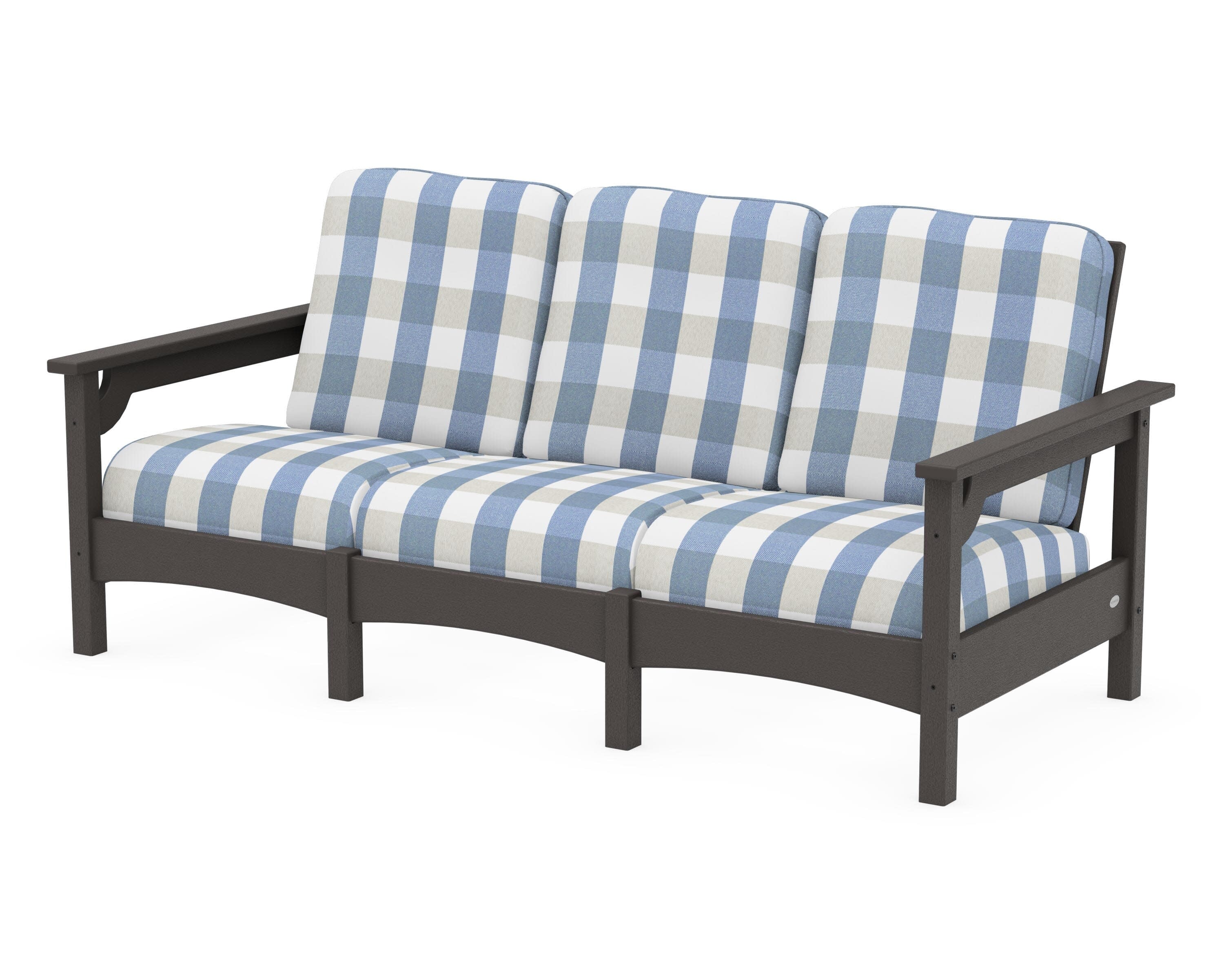 Club Sofa in Vintage Coffee / Buffalo Plaid Sky Blue