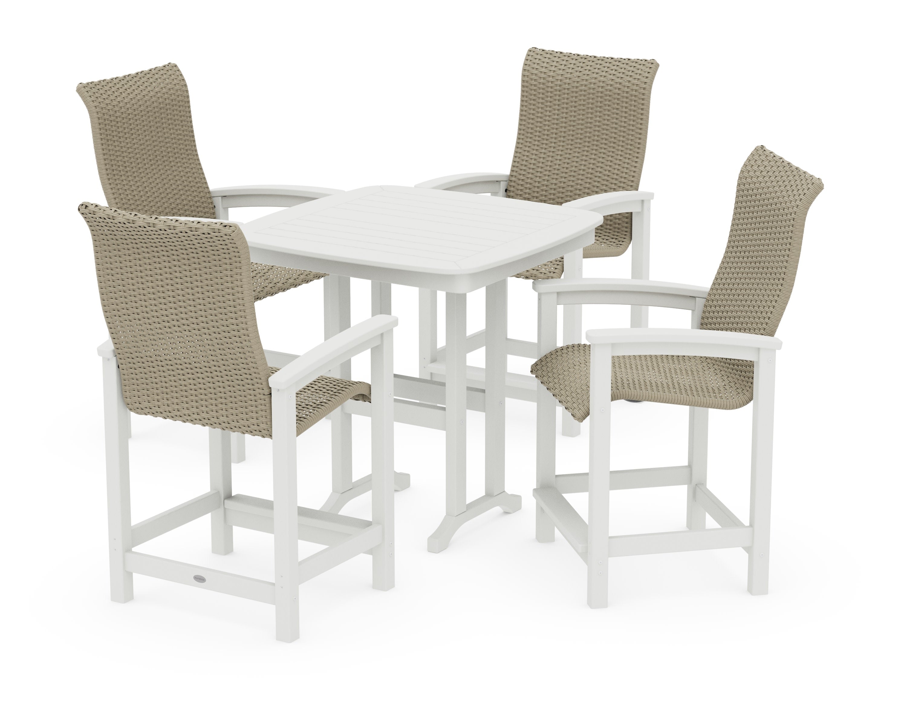 Coastal Woven High-Back 5-Piece Counter Set in Vintage White / Dune Grass