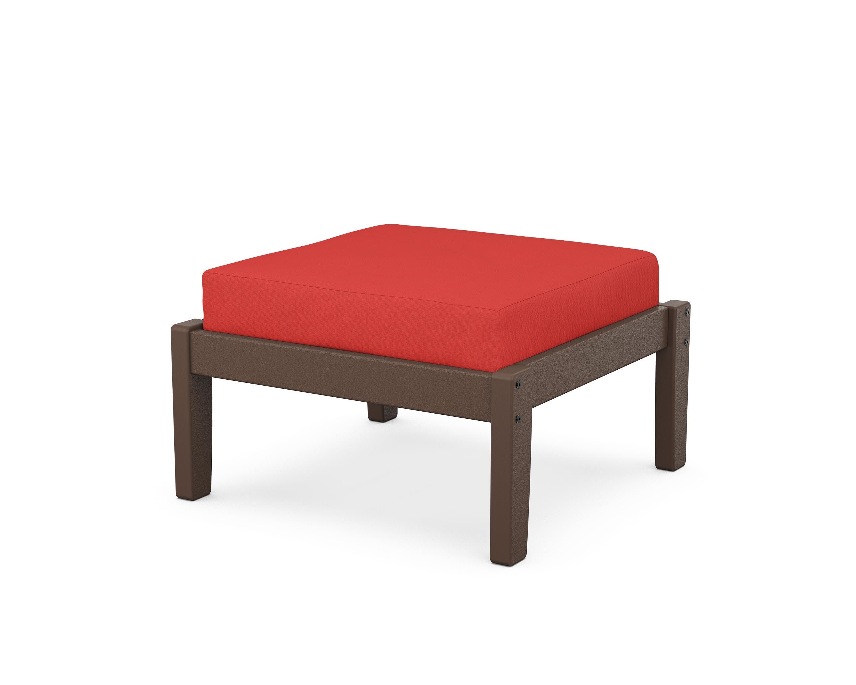 Deep Seating Ottoman in Mahogany / Crimson Linen