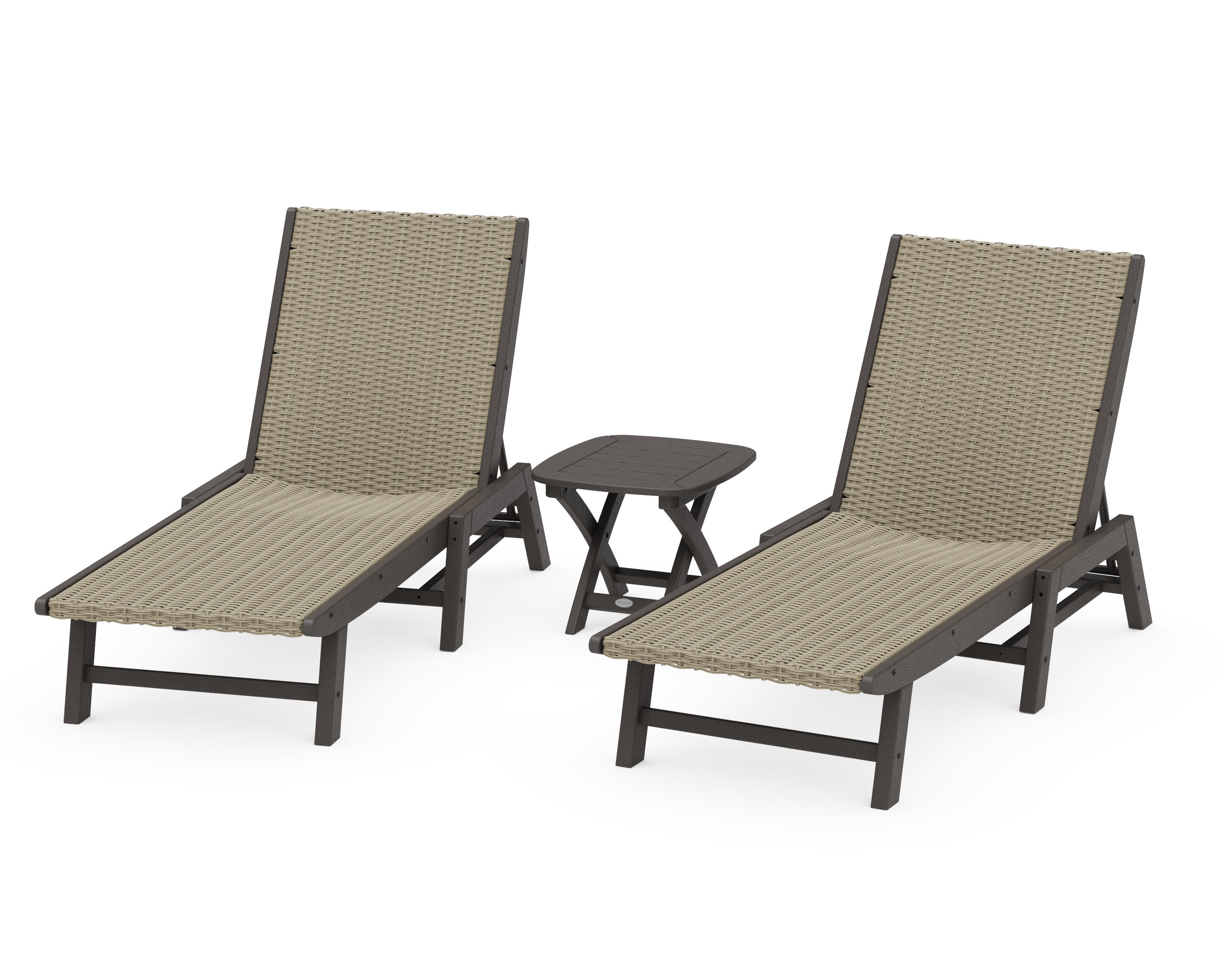 3 - Piece Coastal Woven Chaise Chaise Lounge Set in Vintage Coffee / Dune Grass