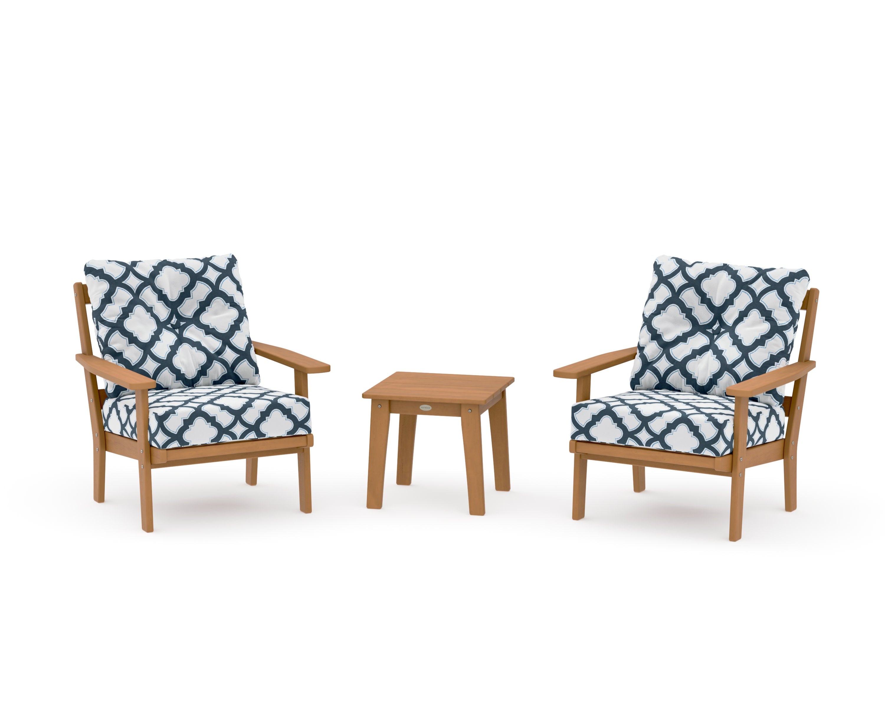 Prairie 3-Piece Deep Seating Set in Natural / Trellis Marine Indigo