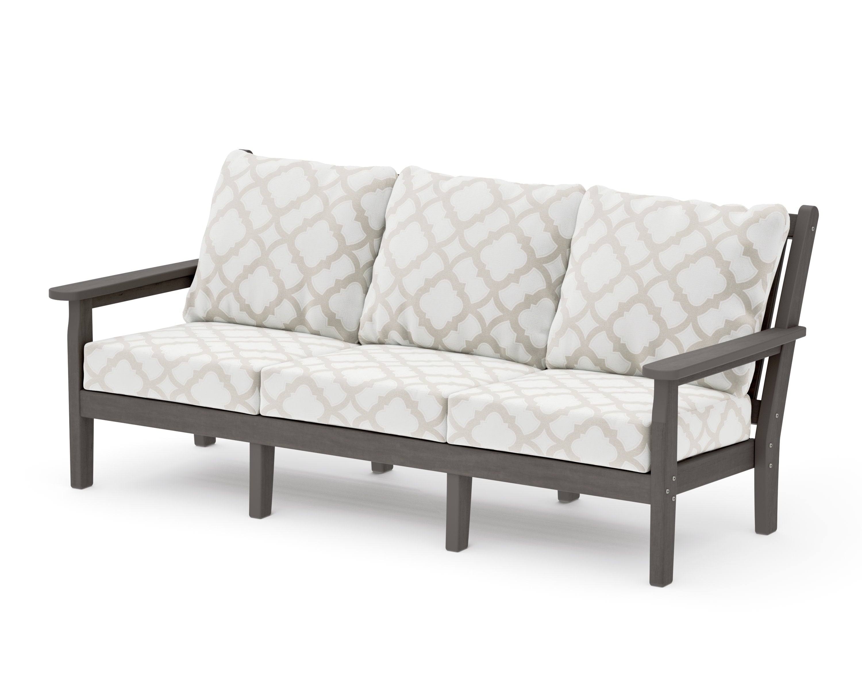 Chippendale Deep Seating Sofa in Driftwood / Trellis Dune Burlap