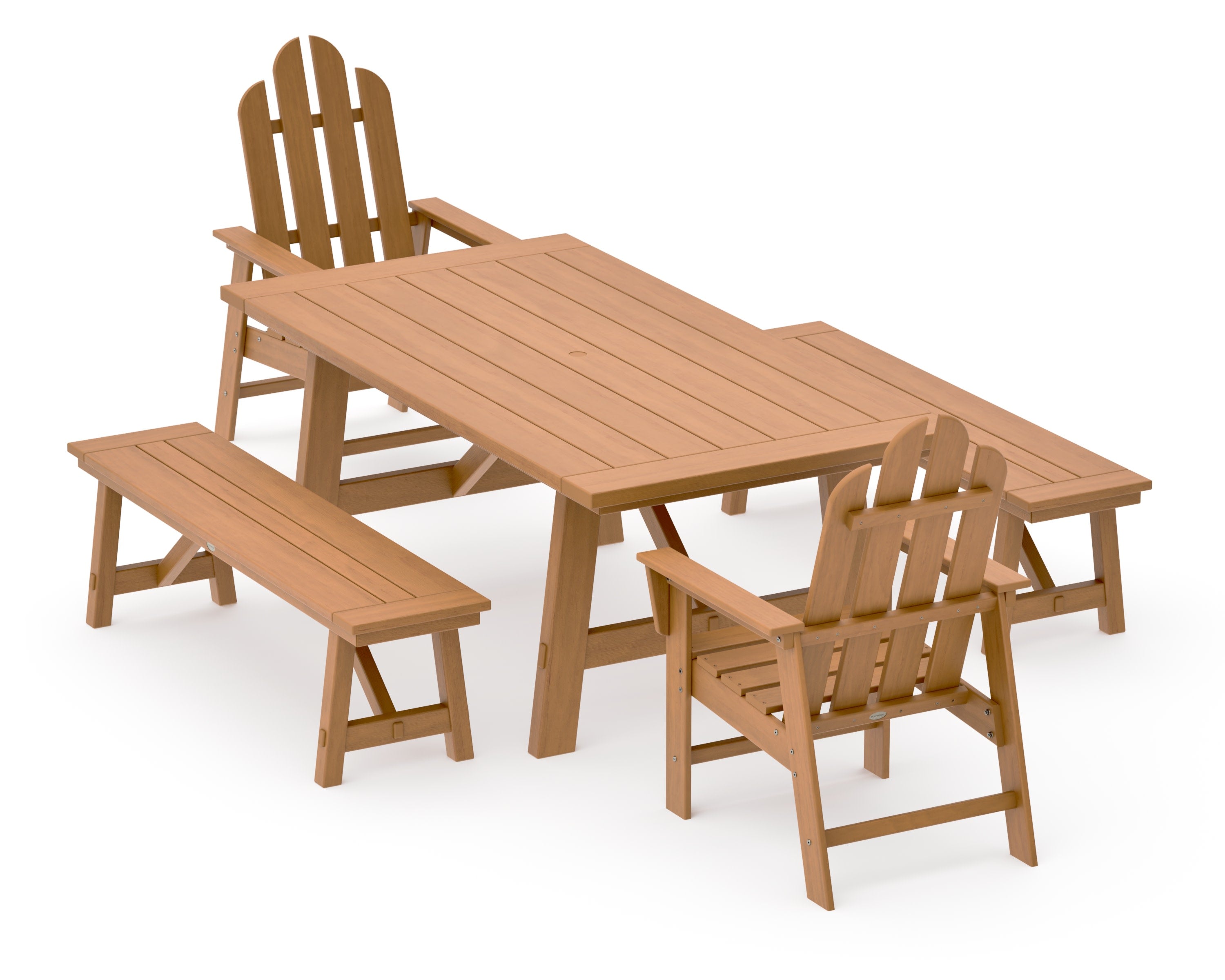Long Island 5-Piece Rustic Farmhouse Dining Set With Benches in Natural