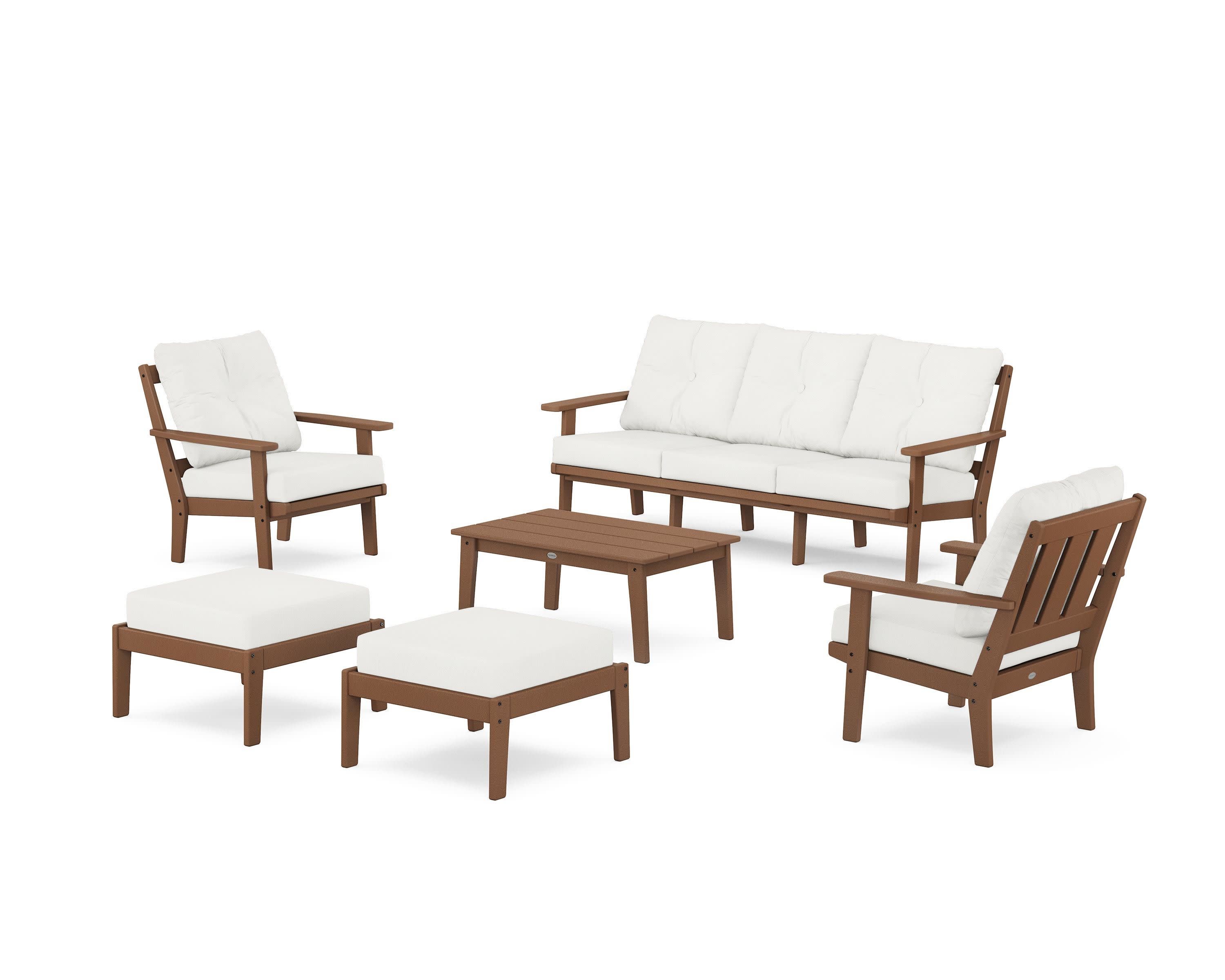 Oxford 6-Piece Lounge Sofa Set in Teak / Natural Linen