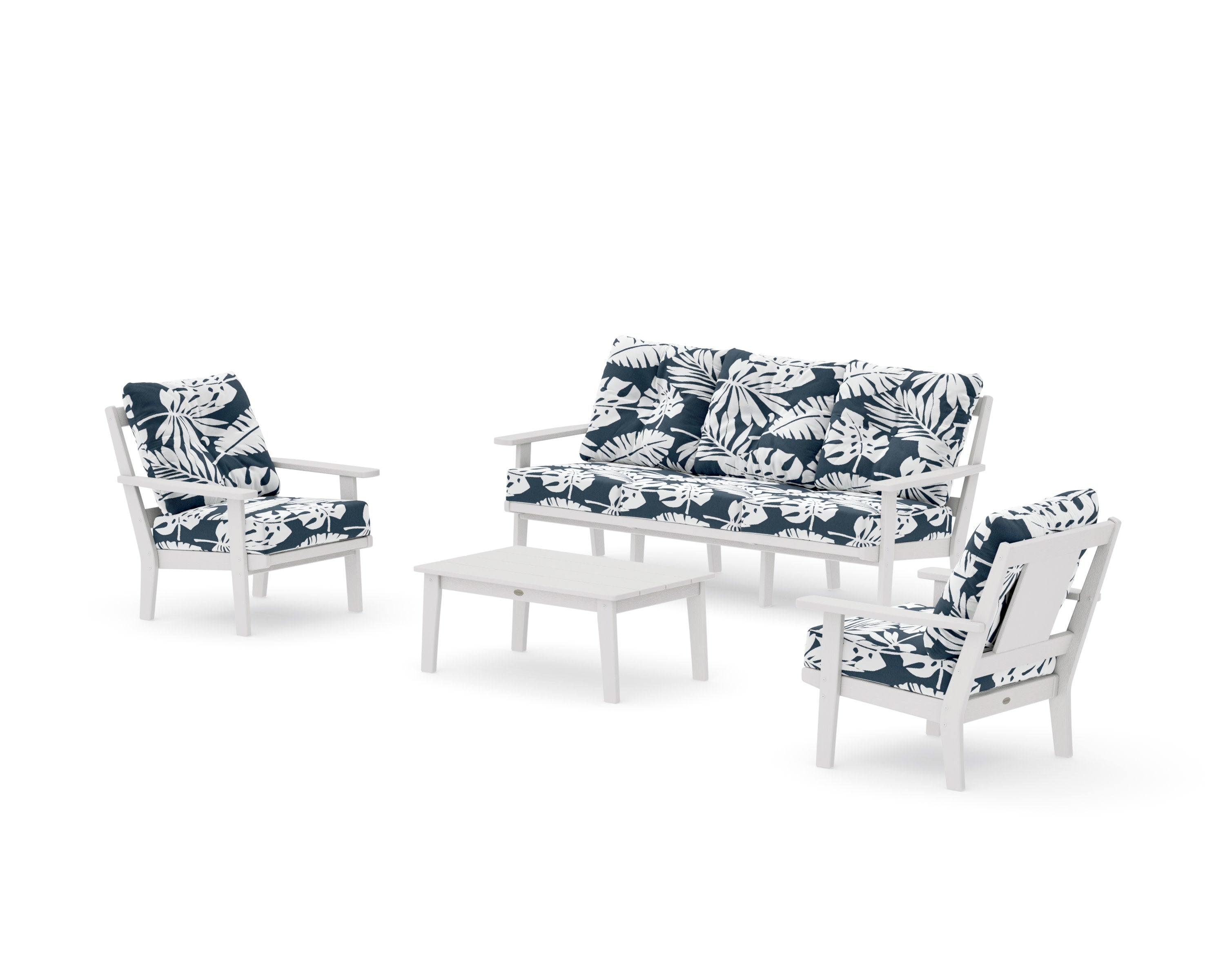 Prairie 4-Piece Deep Seating Set with Sofa in Vintage White / Leaf Marine Indigo
