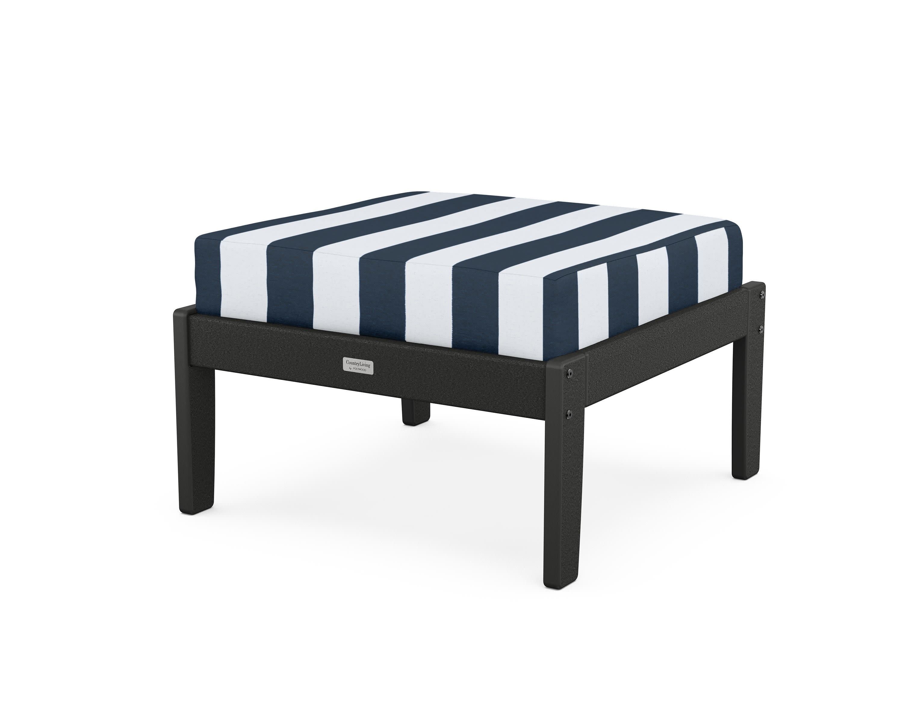 Cottage Deep Seating Ottoman in Black / Cabana Stripe Marine Indigo