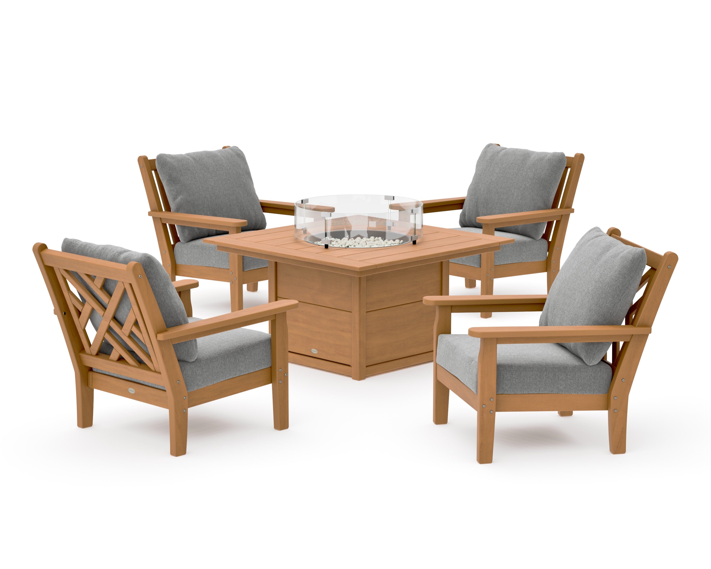 Chippendale 5-Piece Deep Seating Set with Fire Pit Table in Natural / Grey Mist