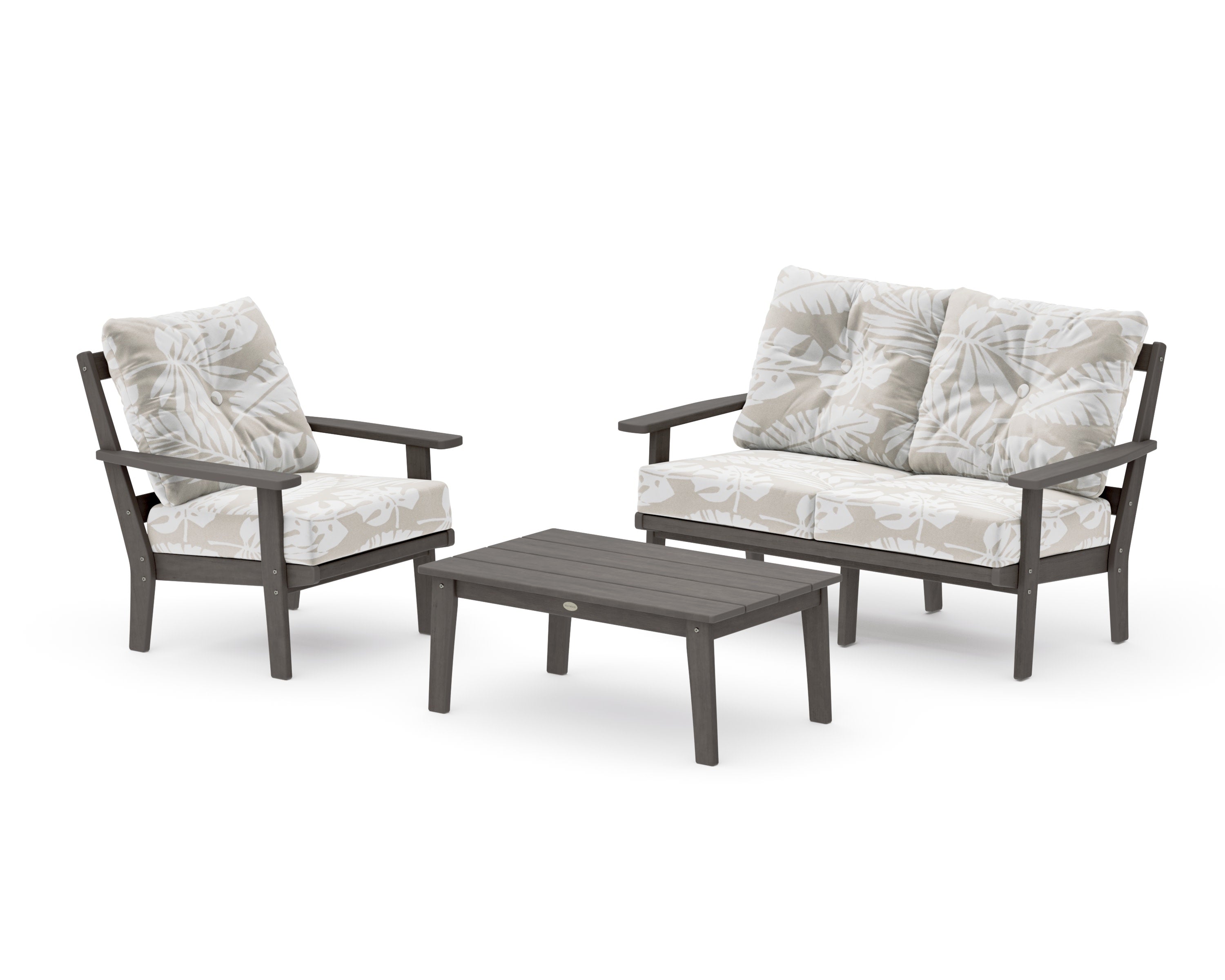 Prairie 3-Piece Deep Seating Set with Loveseat in Driftwood / Leaf Dune Burlap