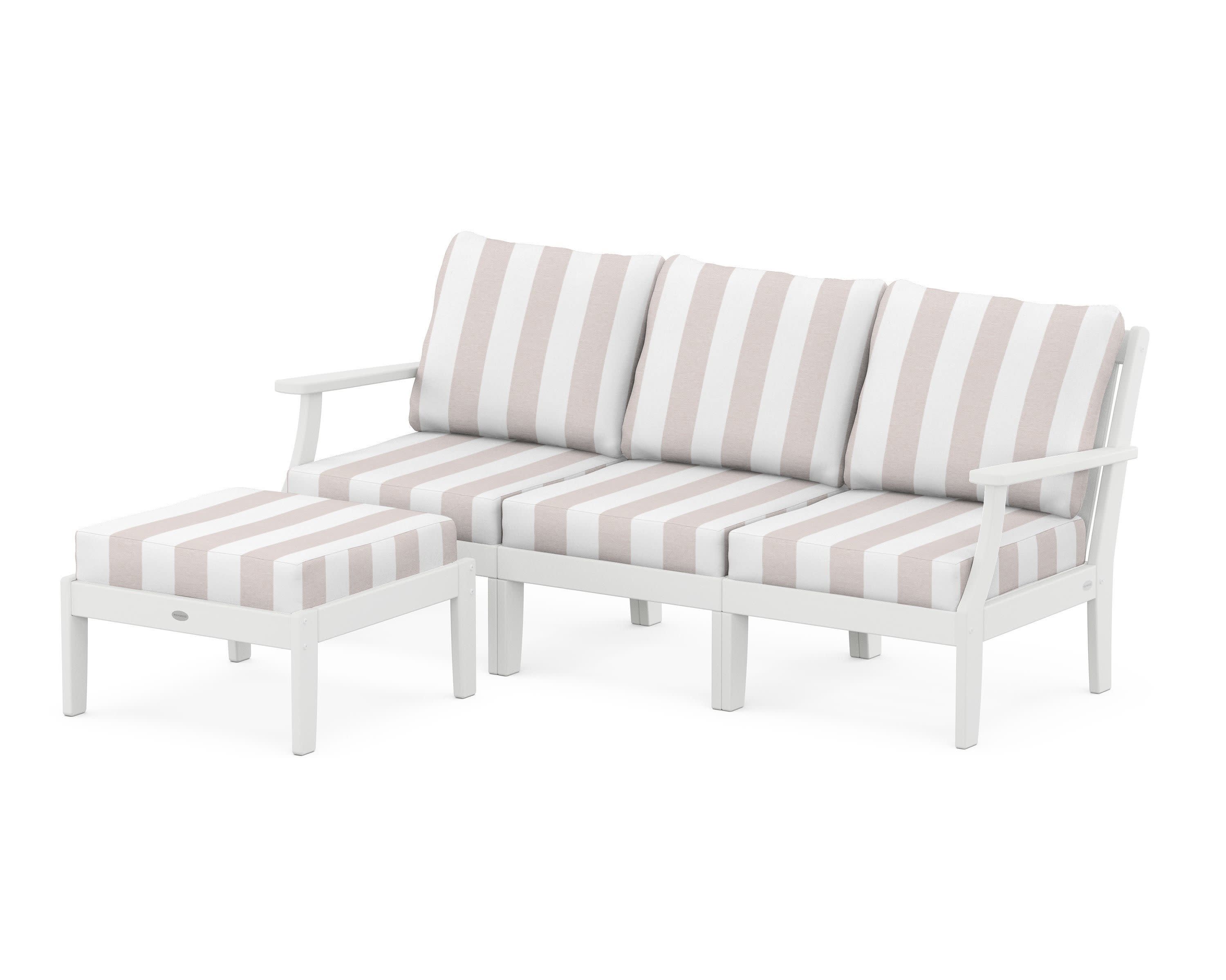 Braxton Modular 4-Piece Deep Seating Set with Ottoman in White / Cabana Stripe Dune Burlap