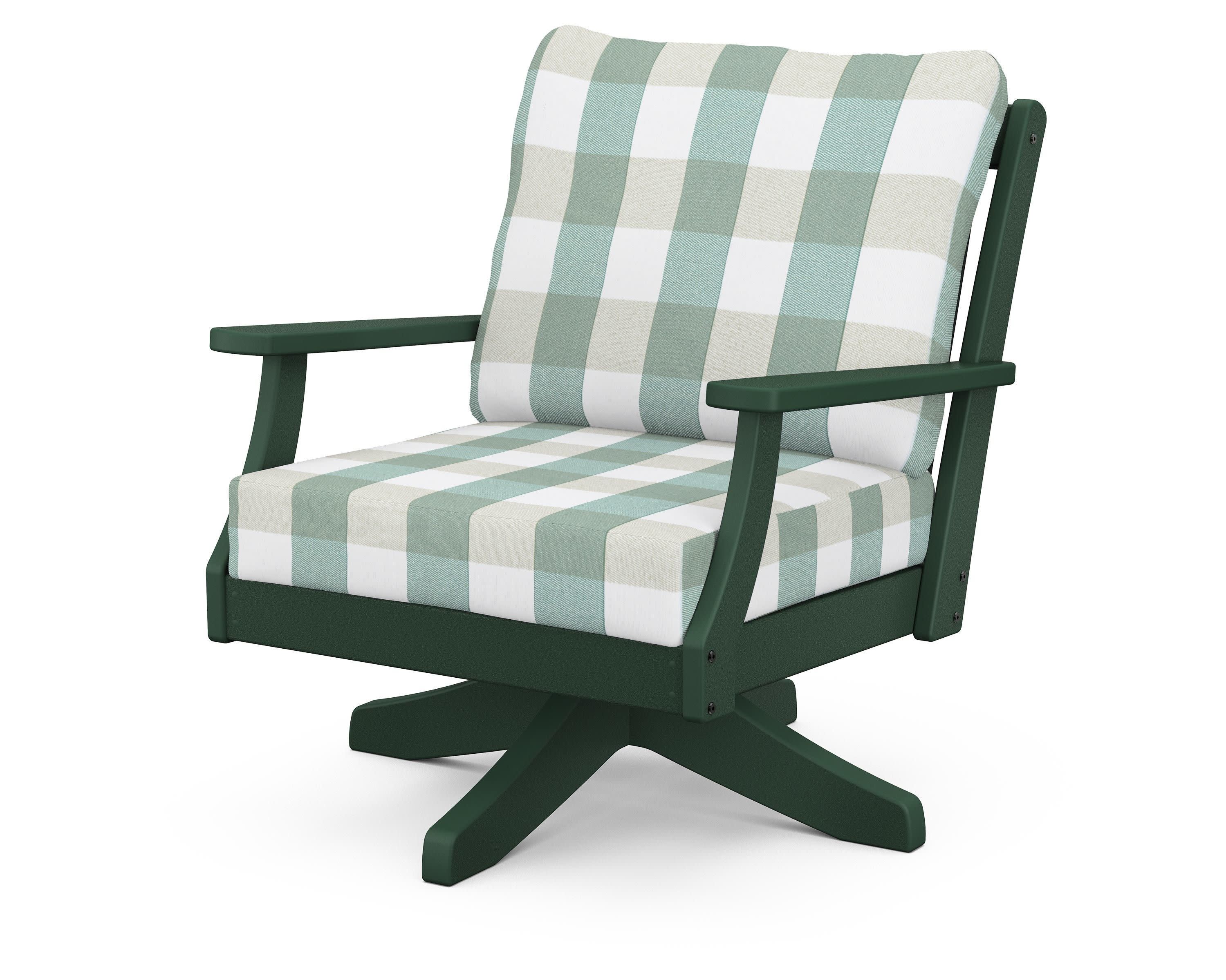 Braxton Deep Seating Swivel Chair in Green / Buffalo Plaid Glacier Spa