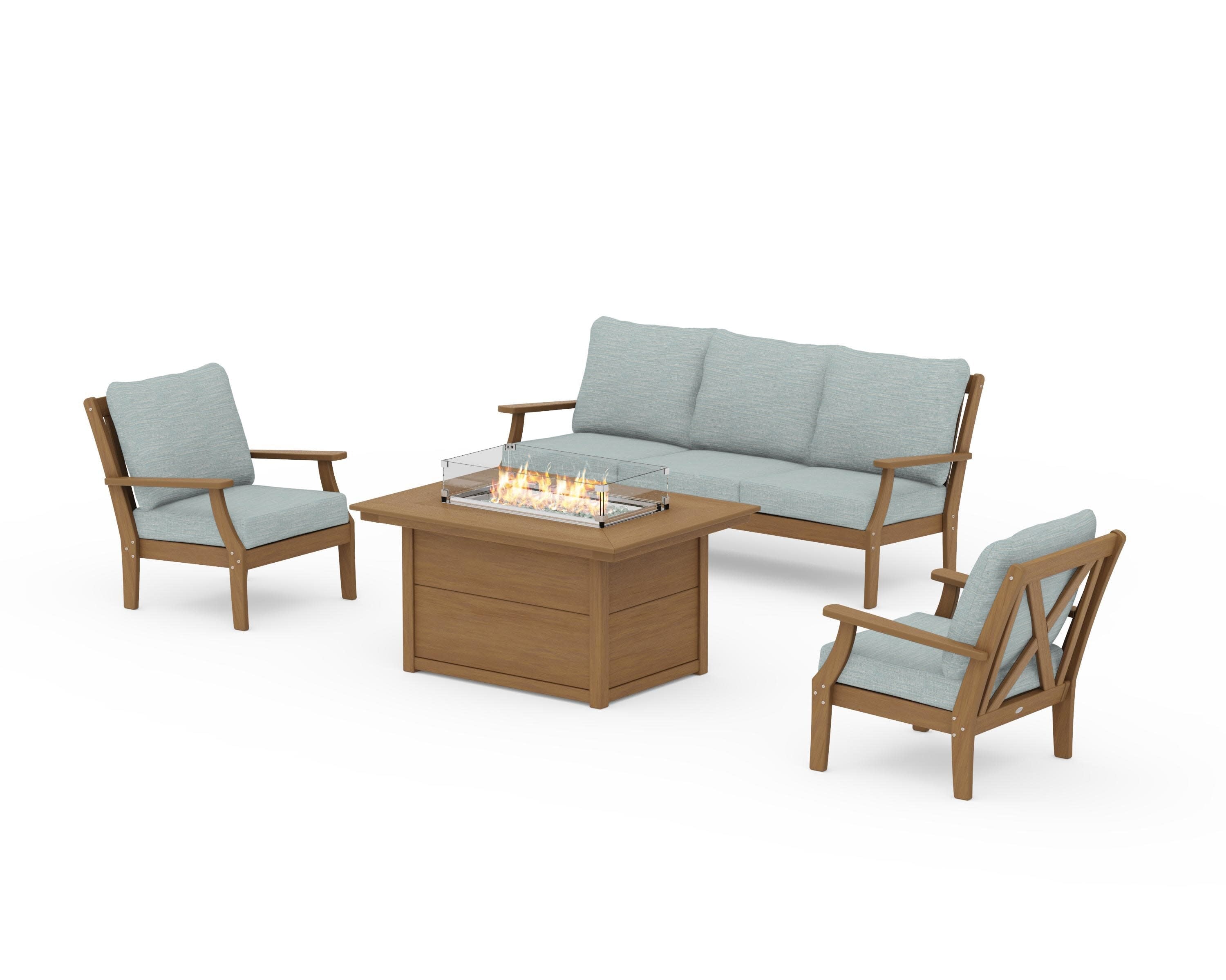 Braxton Deep Seating Fire Pit Table Set in Natural / Soothe Mist