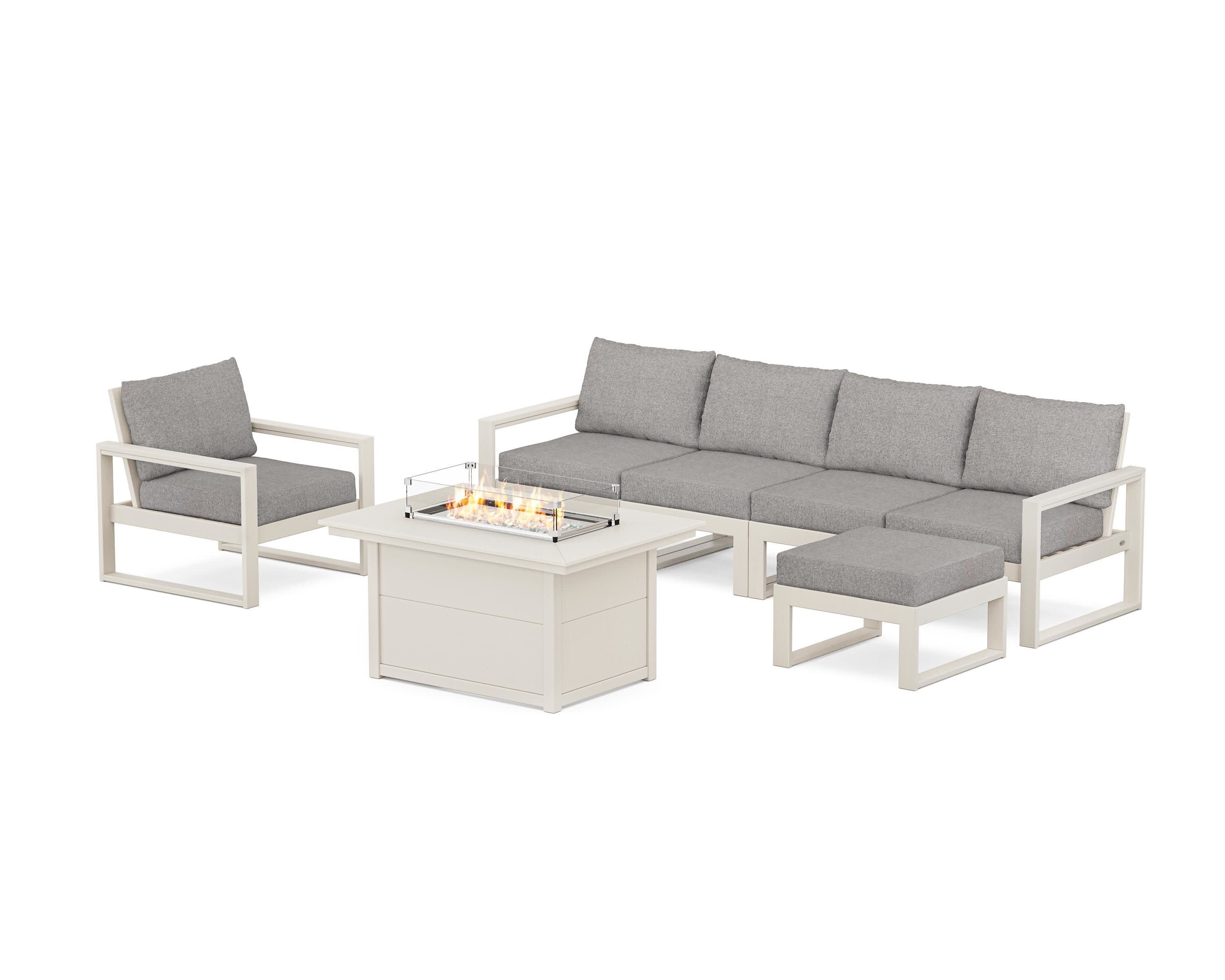 EDGE Sectional Lounge and Fire Pit Set in Sand / Grey Mist