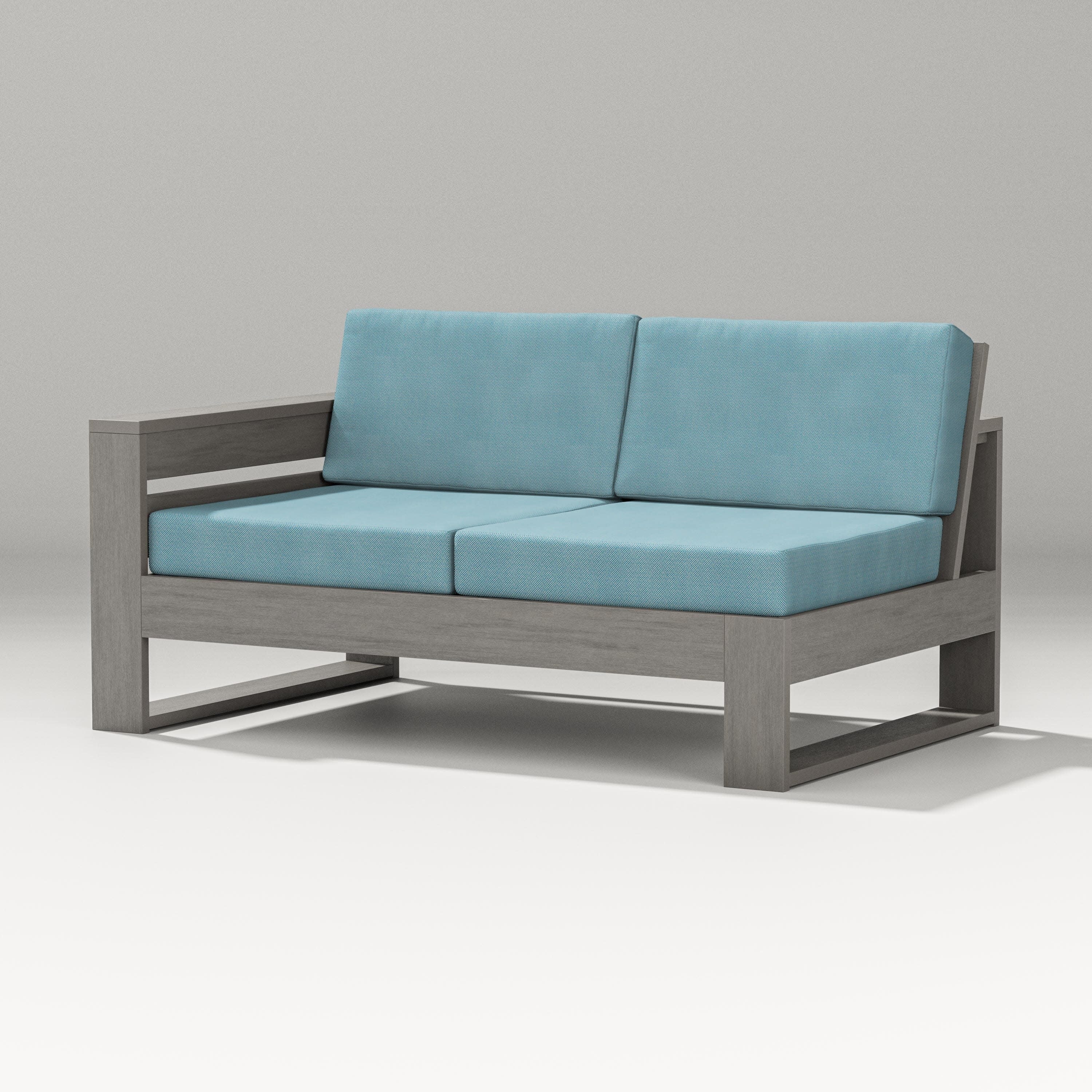 Latitude Modular Left Arm Loveseat in Driftwood / Lattice Sky Blue
