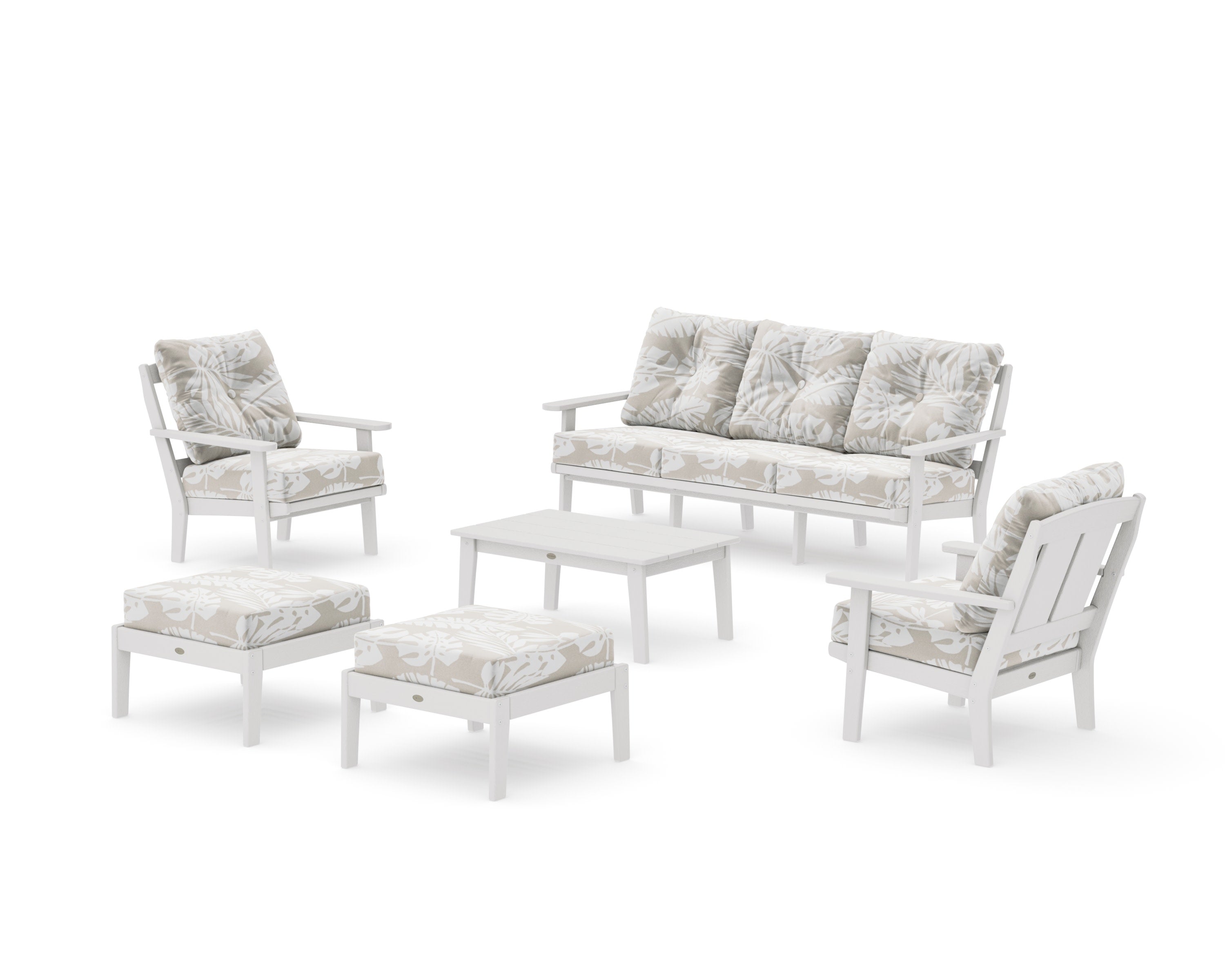 Mission 6-Piece Lounge Sofa Set in Vintage White / Leaf Dune Burlap