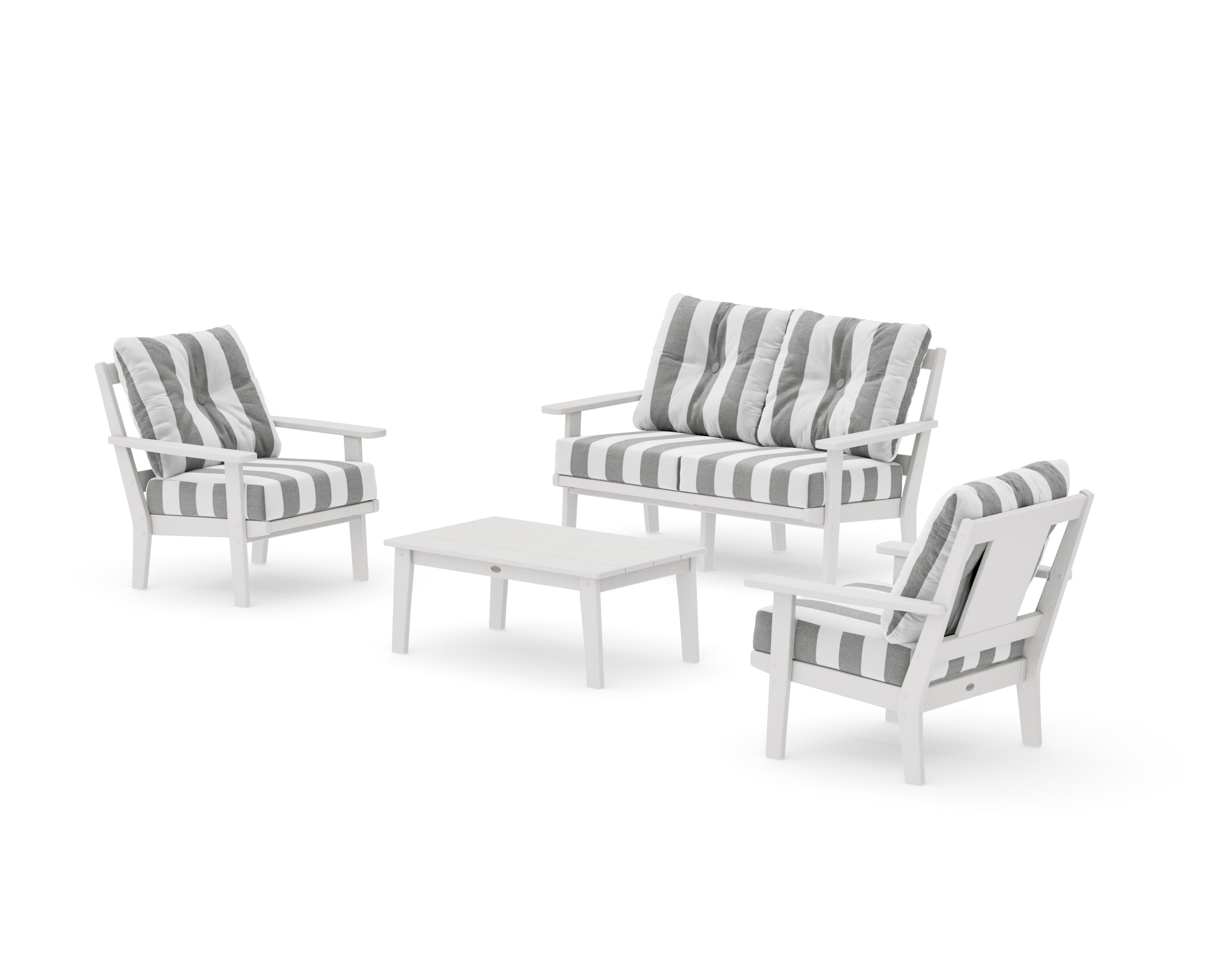 Prairie 4-Piece Deep Seating Set with Loveseat in Vintage White / Cabana Stripe Grey Mist
