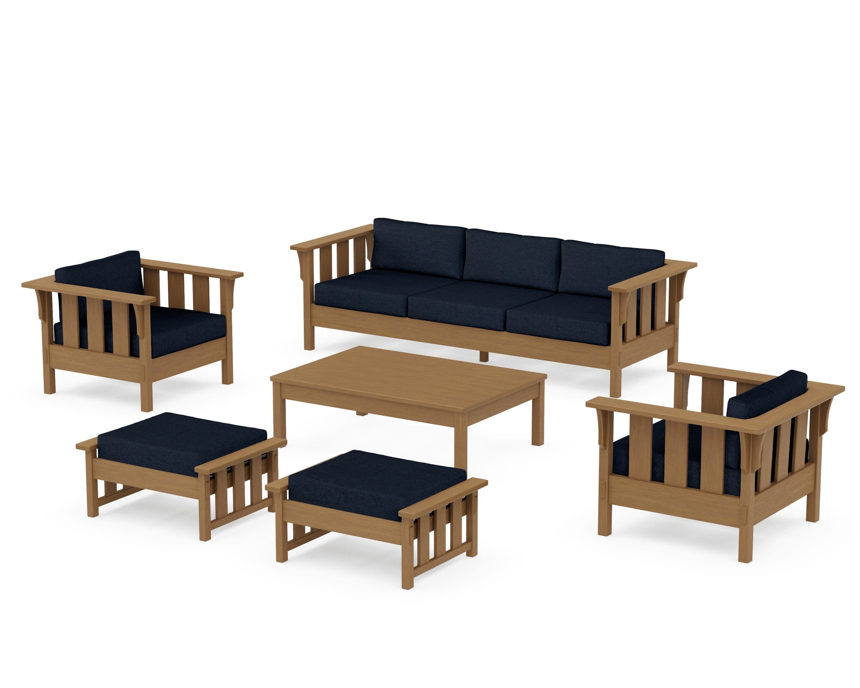 Acadia 6-Piece Lounge Sofa Set in Natural / Marine Indigo