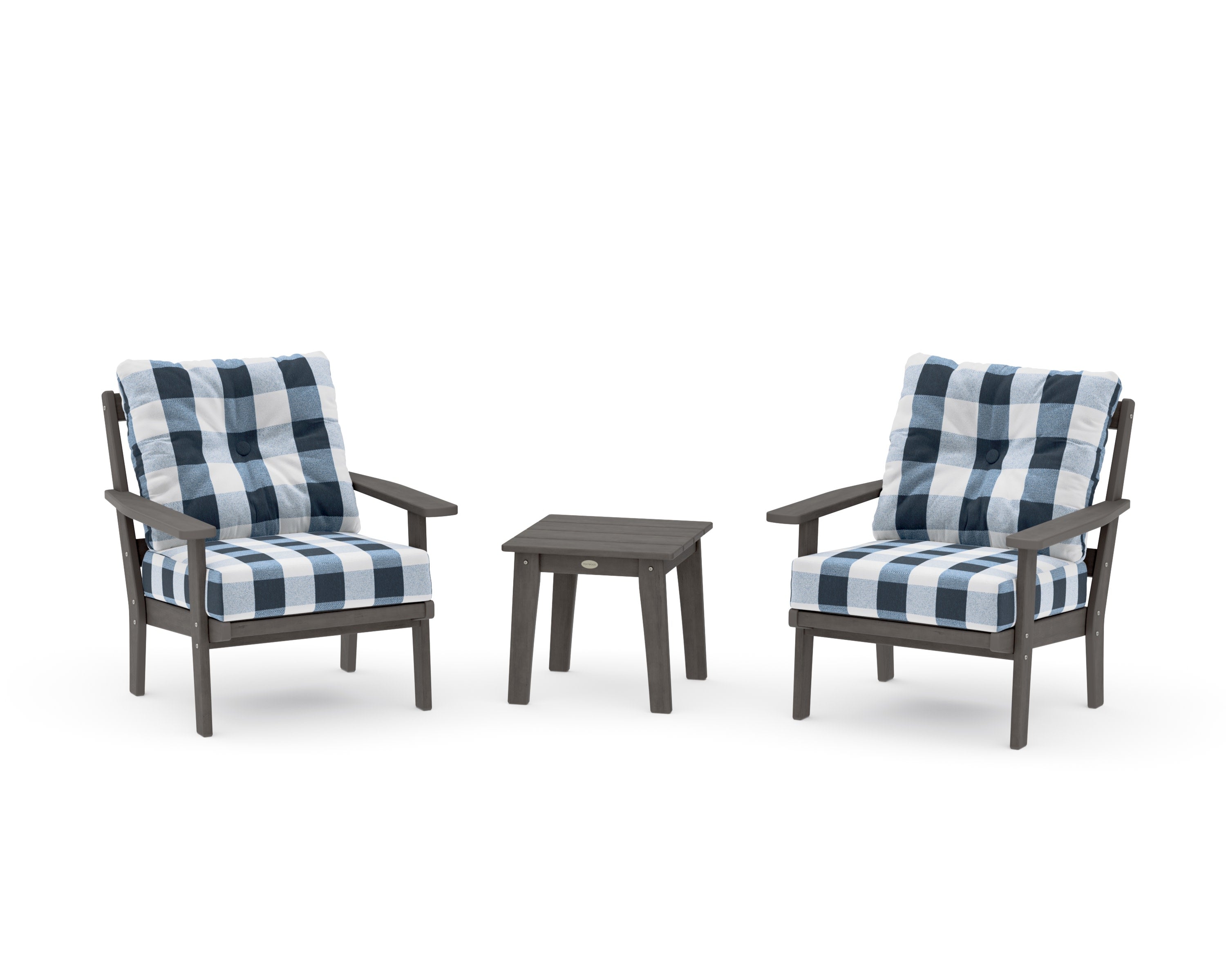 Prairie 3-Piece Deep Seating Set in Driftwood / Buffalo Plaid Marine Indigo
