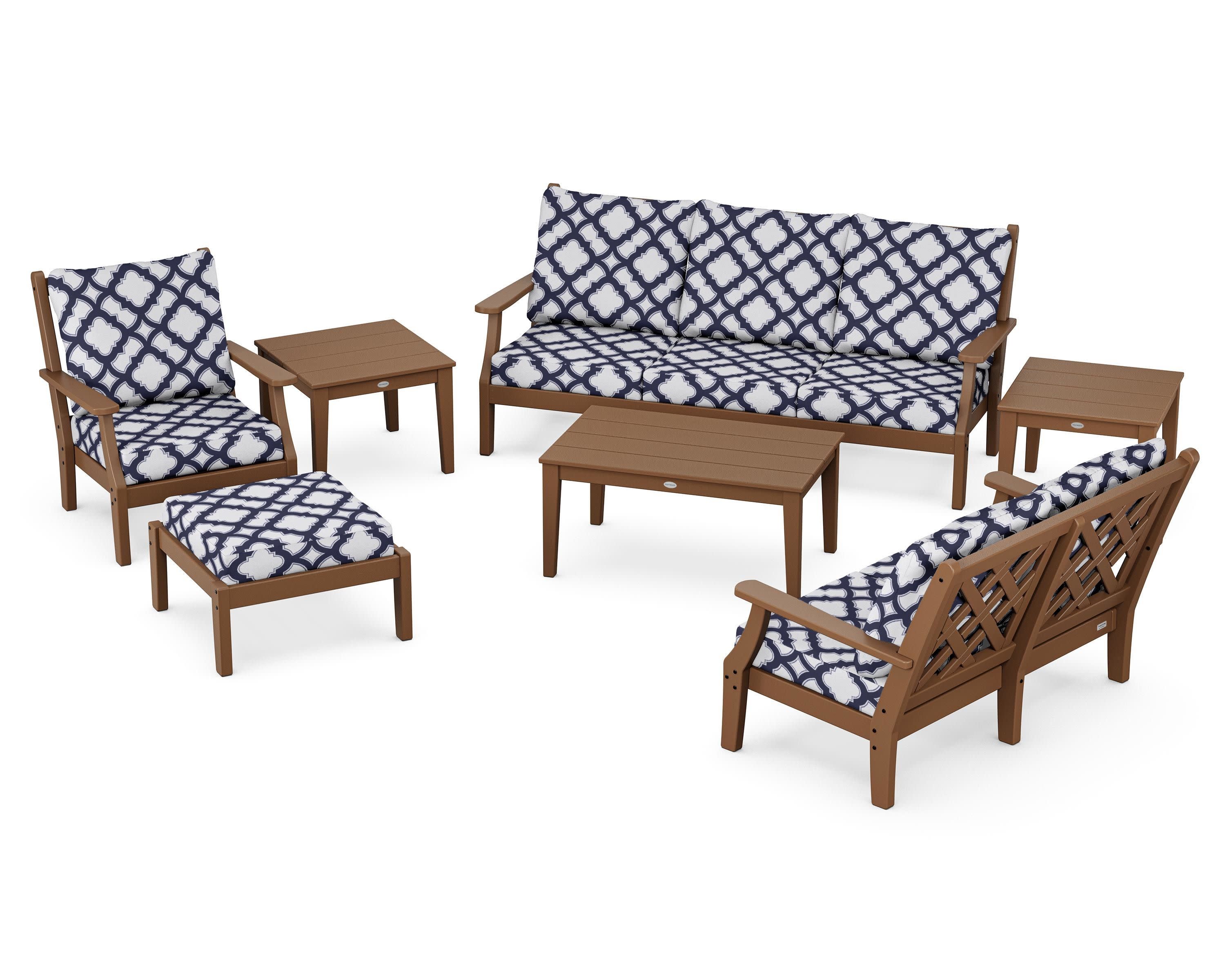 Wovendale 7-Piece Deep Seating Set in Teak / Trellis Navy