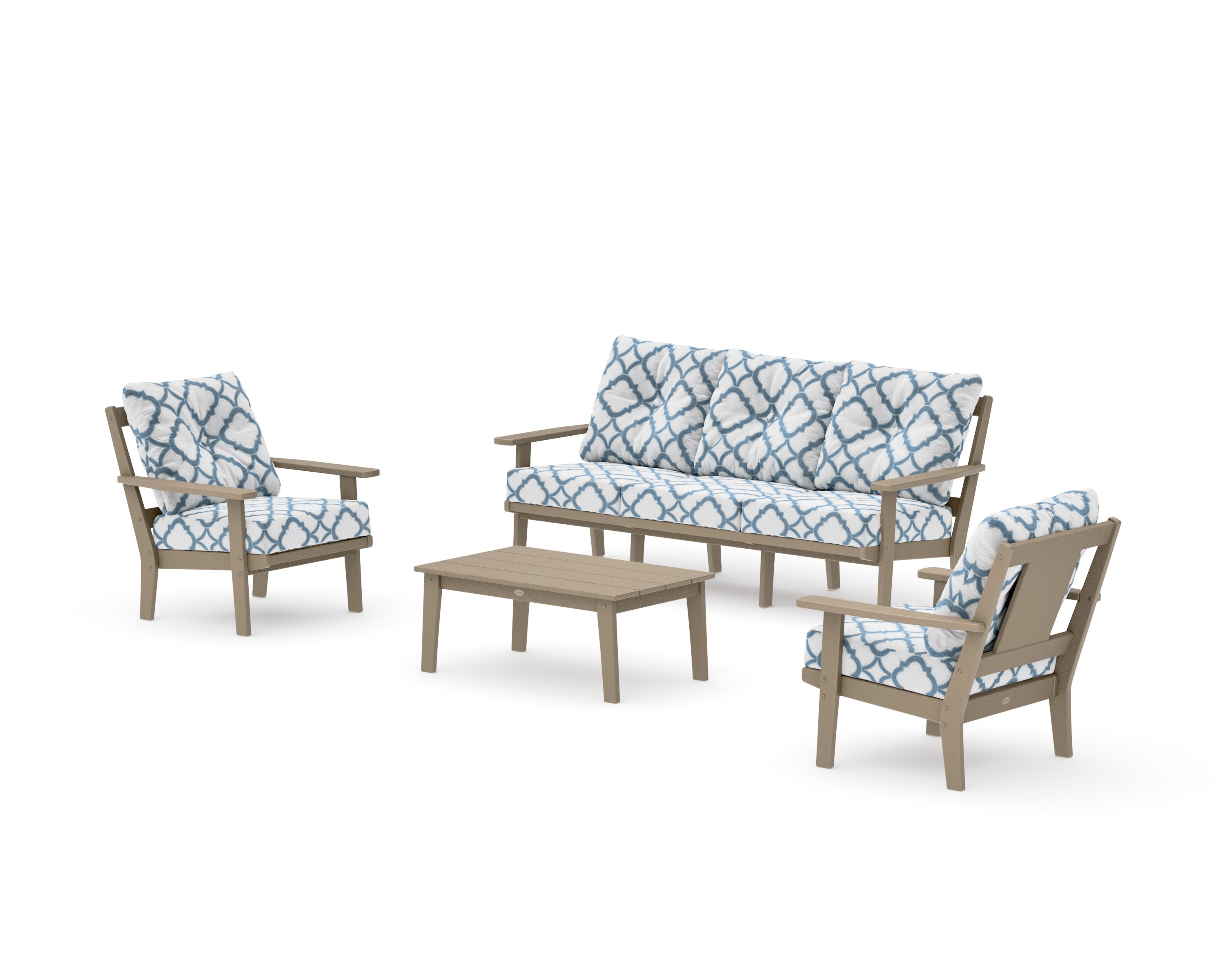 Prairie 4-Piece Deep Seating Set with Sofa in Vintage Sahara / Trellis Sky Blue